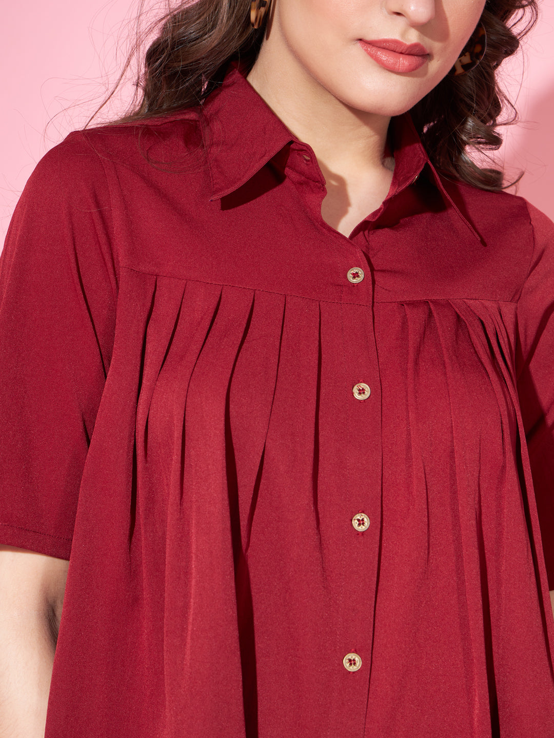 Slenor Women Solid Party Maroon Shirt