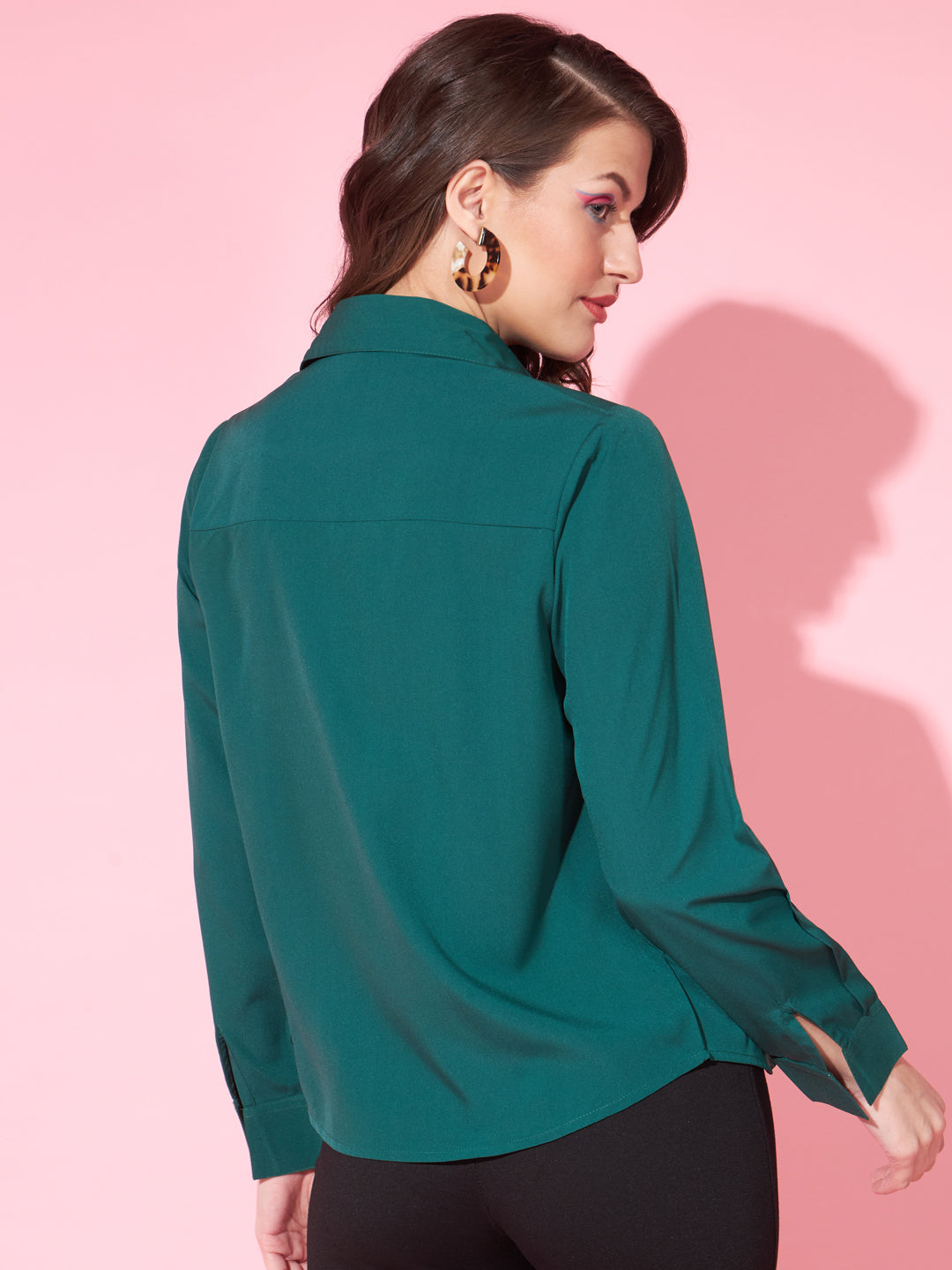 Slenor Women Solid Casual Dark Green Shirt