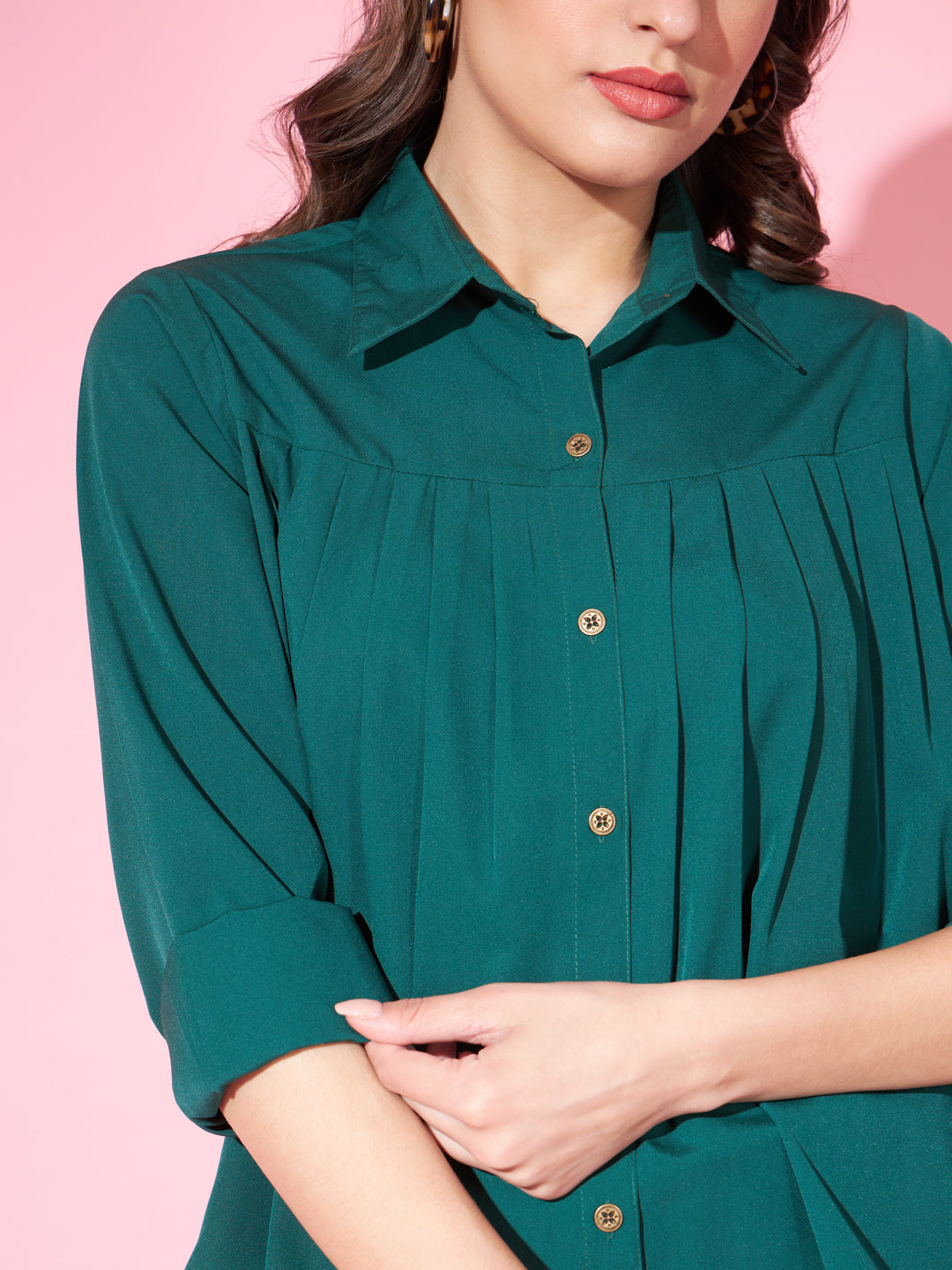 Slenor Women Solid Casual Dark Green Shirt