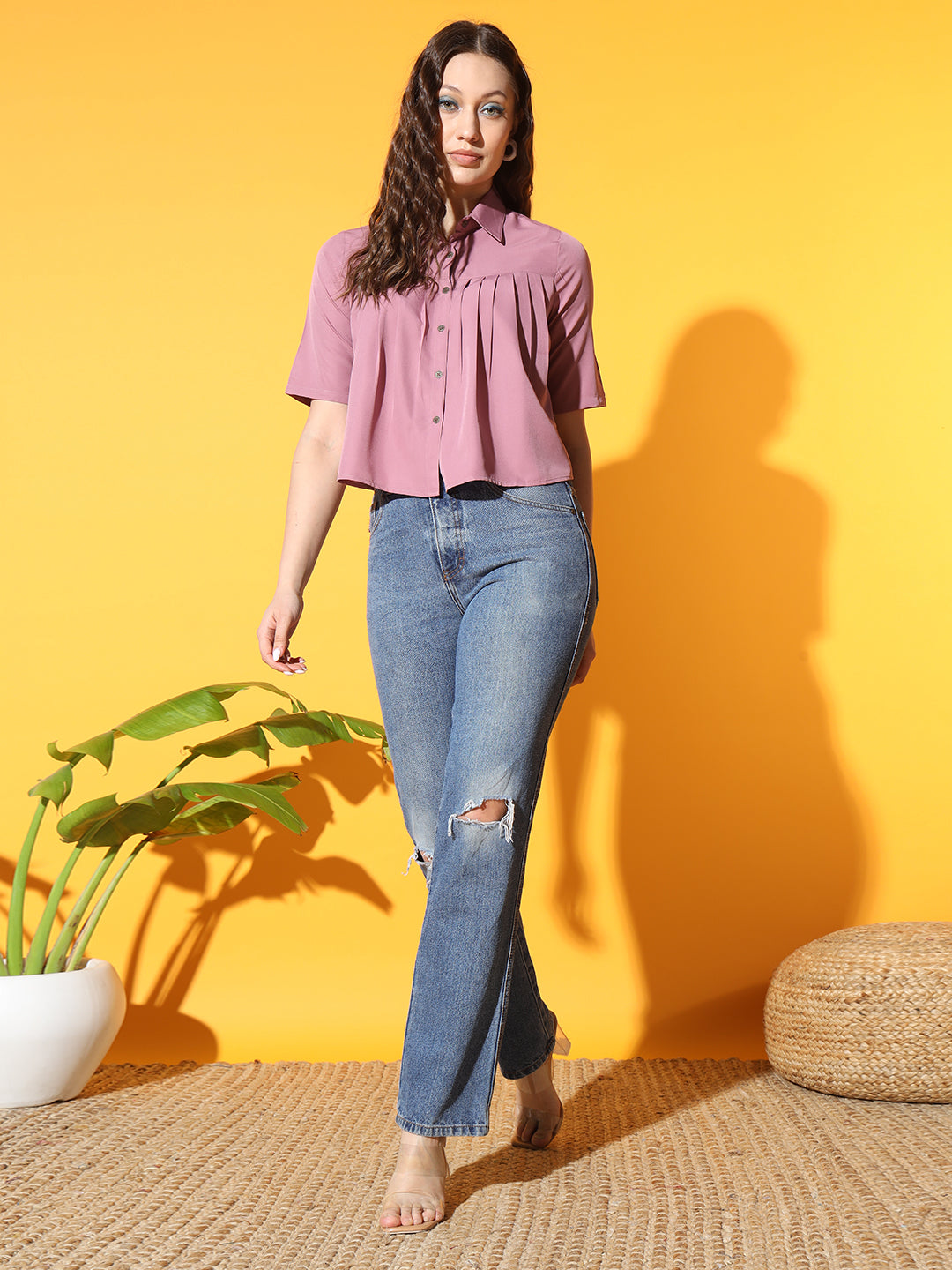 Slenor Women Solid Party Light Purple Shirt