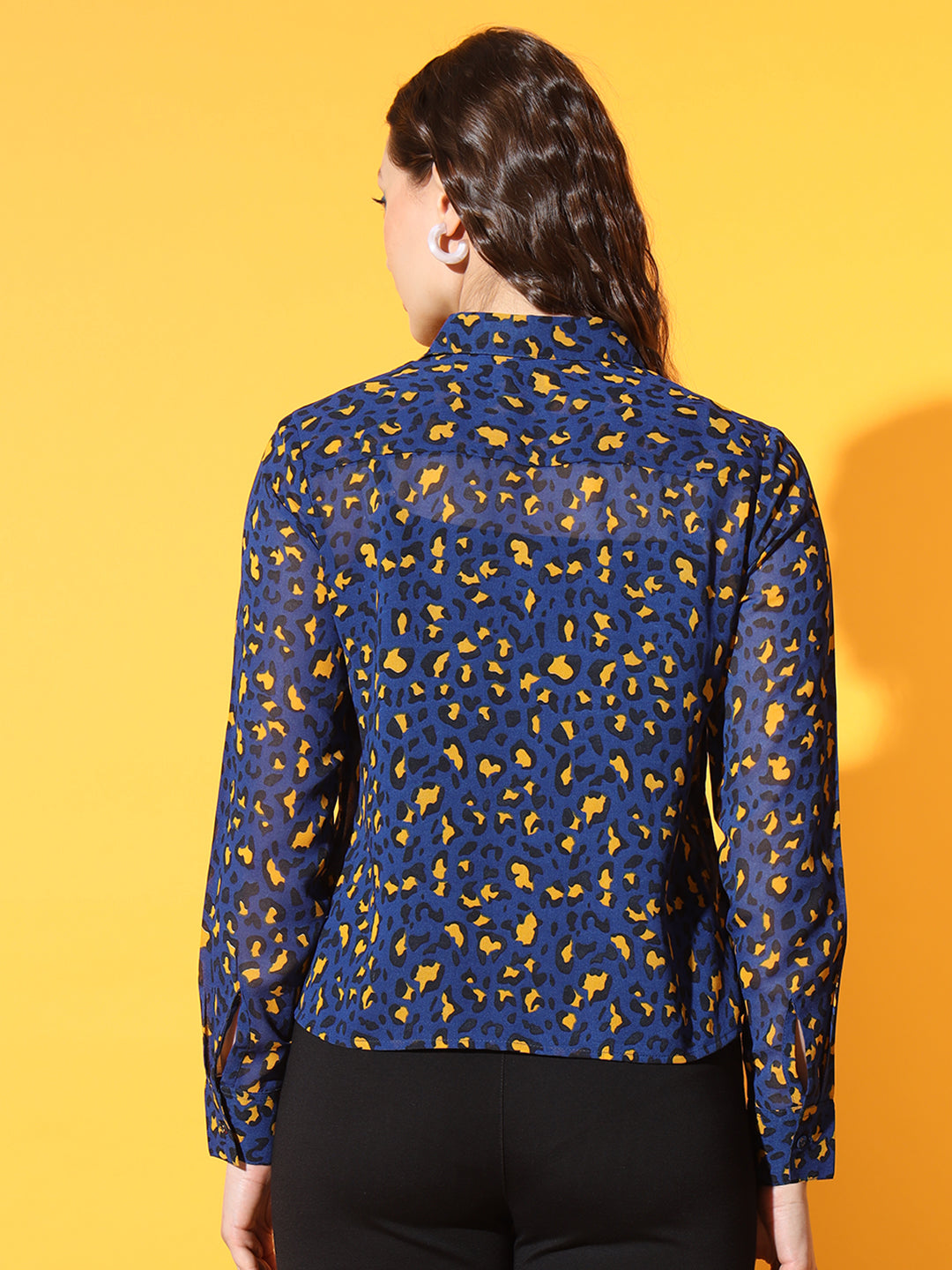 Women Navy Blue Animal Printed Casual Shirt