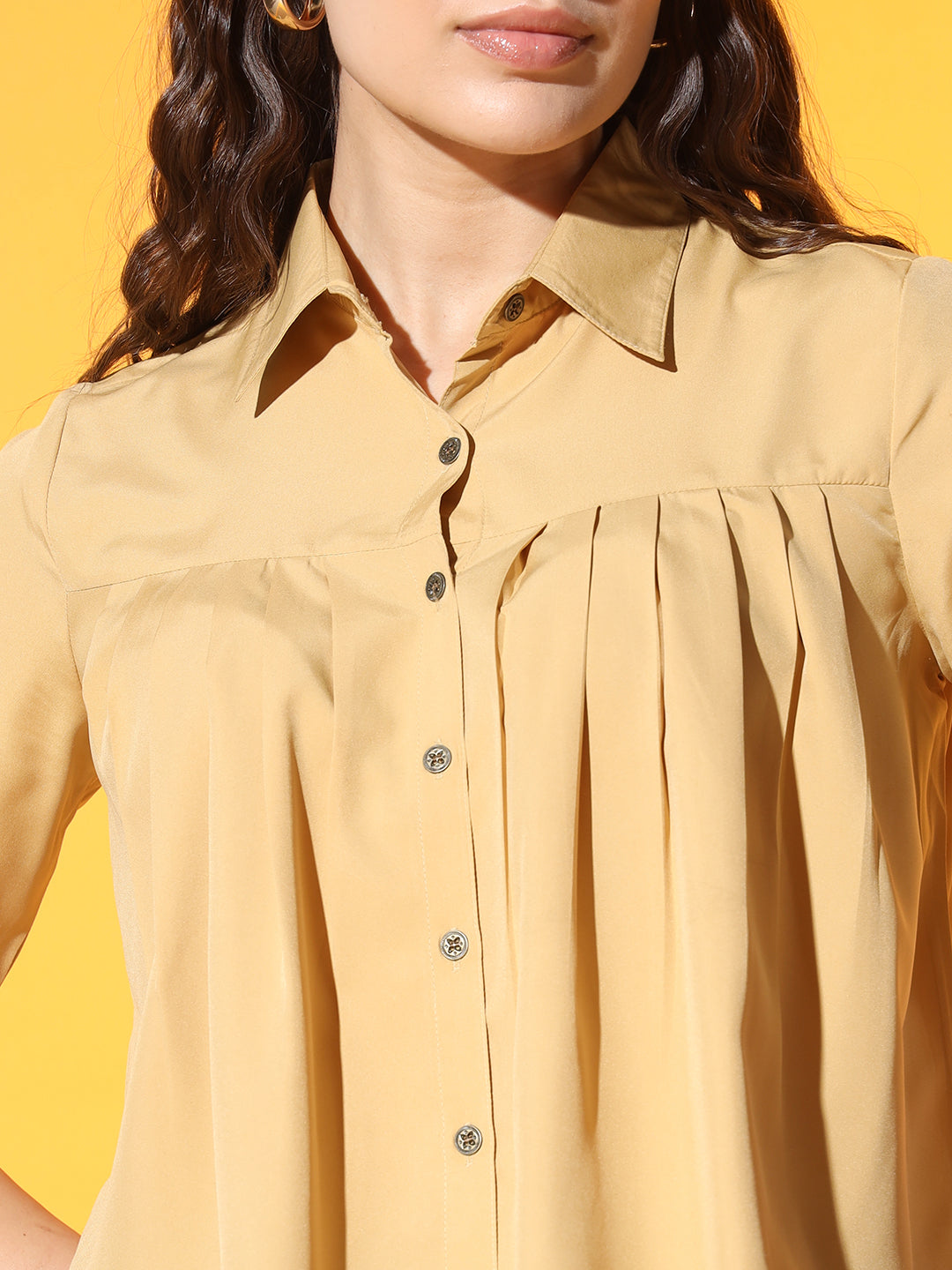 Women Solid Party Yellow Shirt