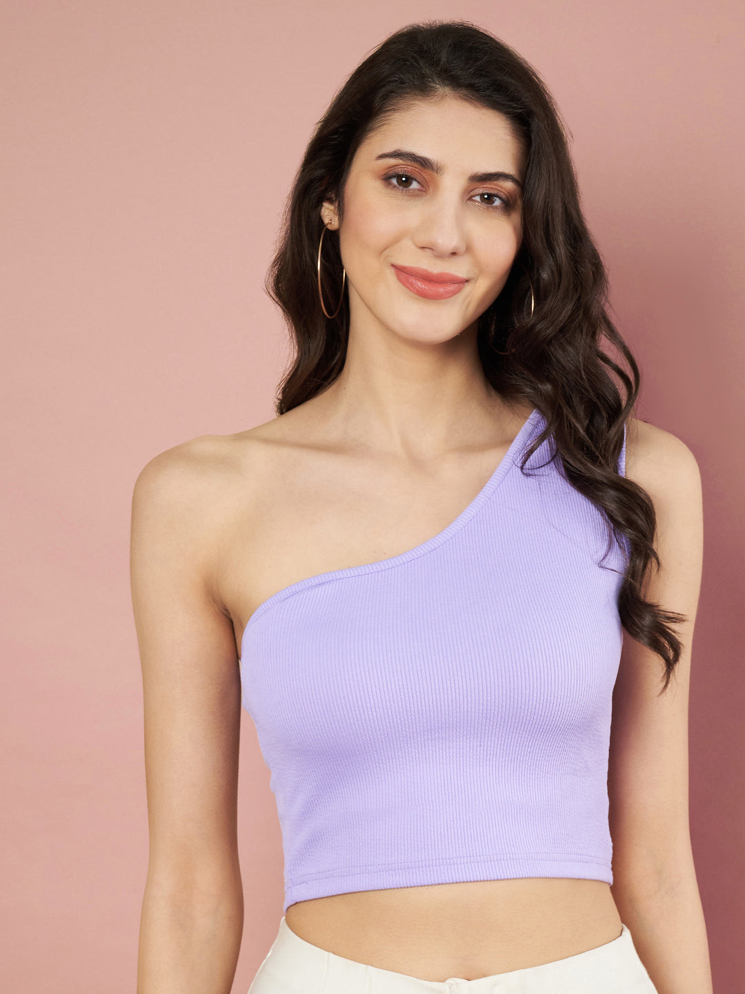Party One Shoulder Sleeve Solid Women Purple Top