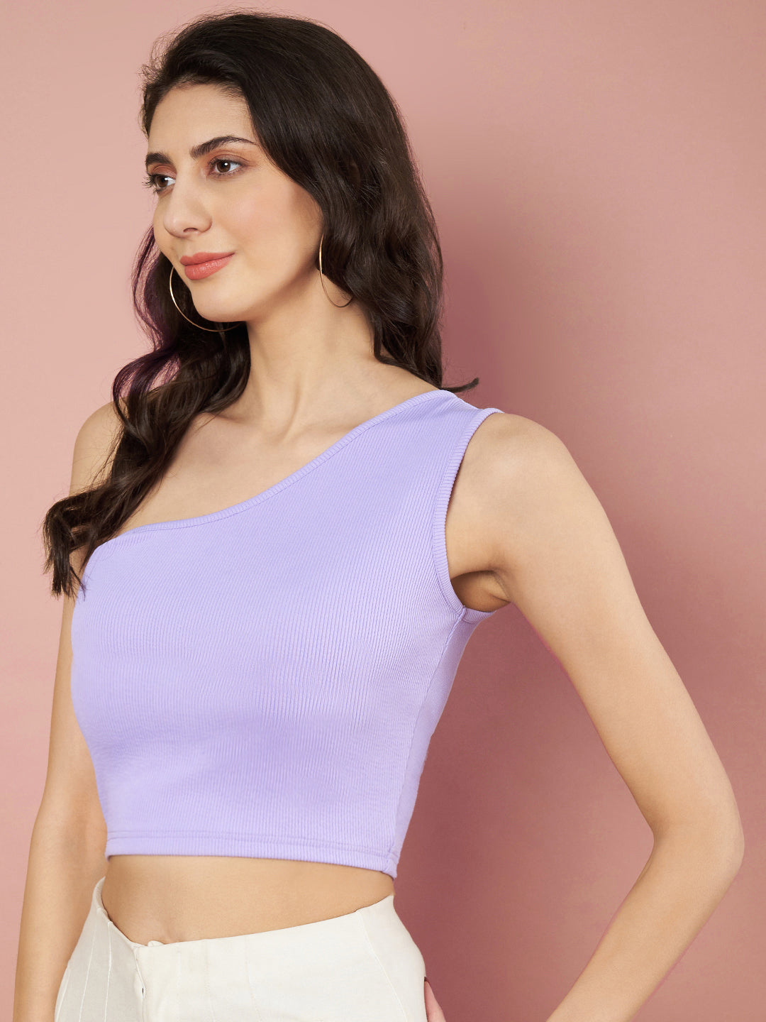 Party One Shoulder Sleeve Solid Women Purple Top