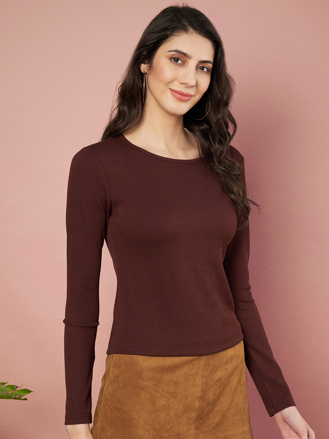Casual Regular Sleeves Solid Women Brown Top