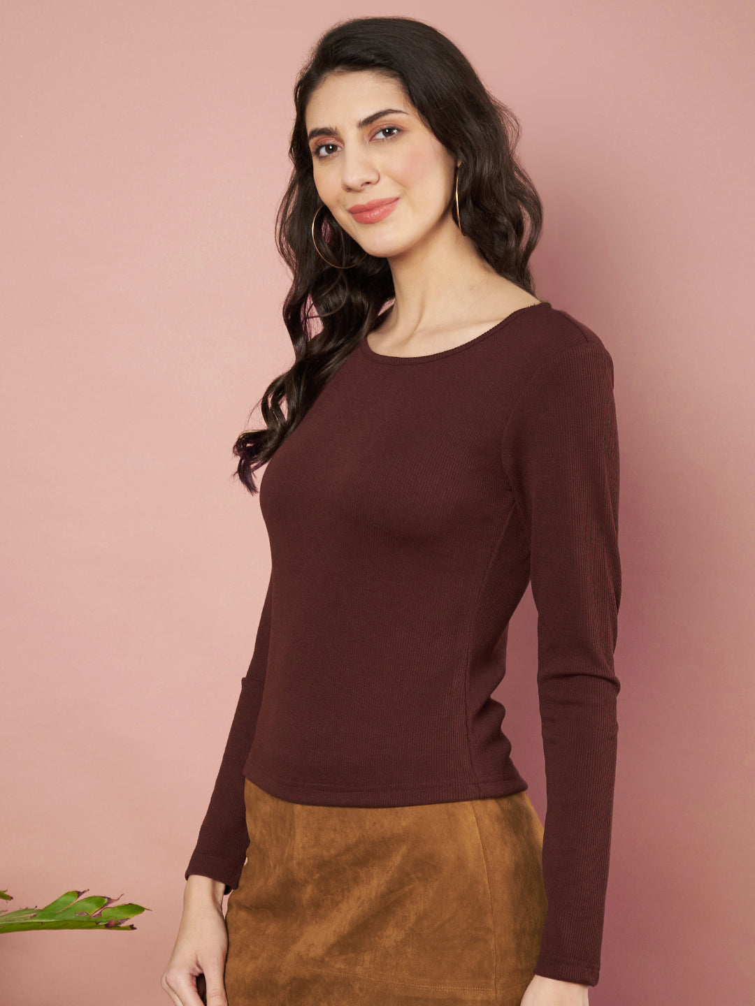 Casual Regular Sleeves Solid Women Brown Top