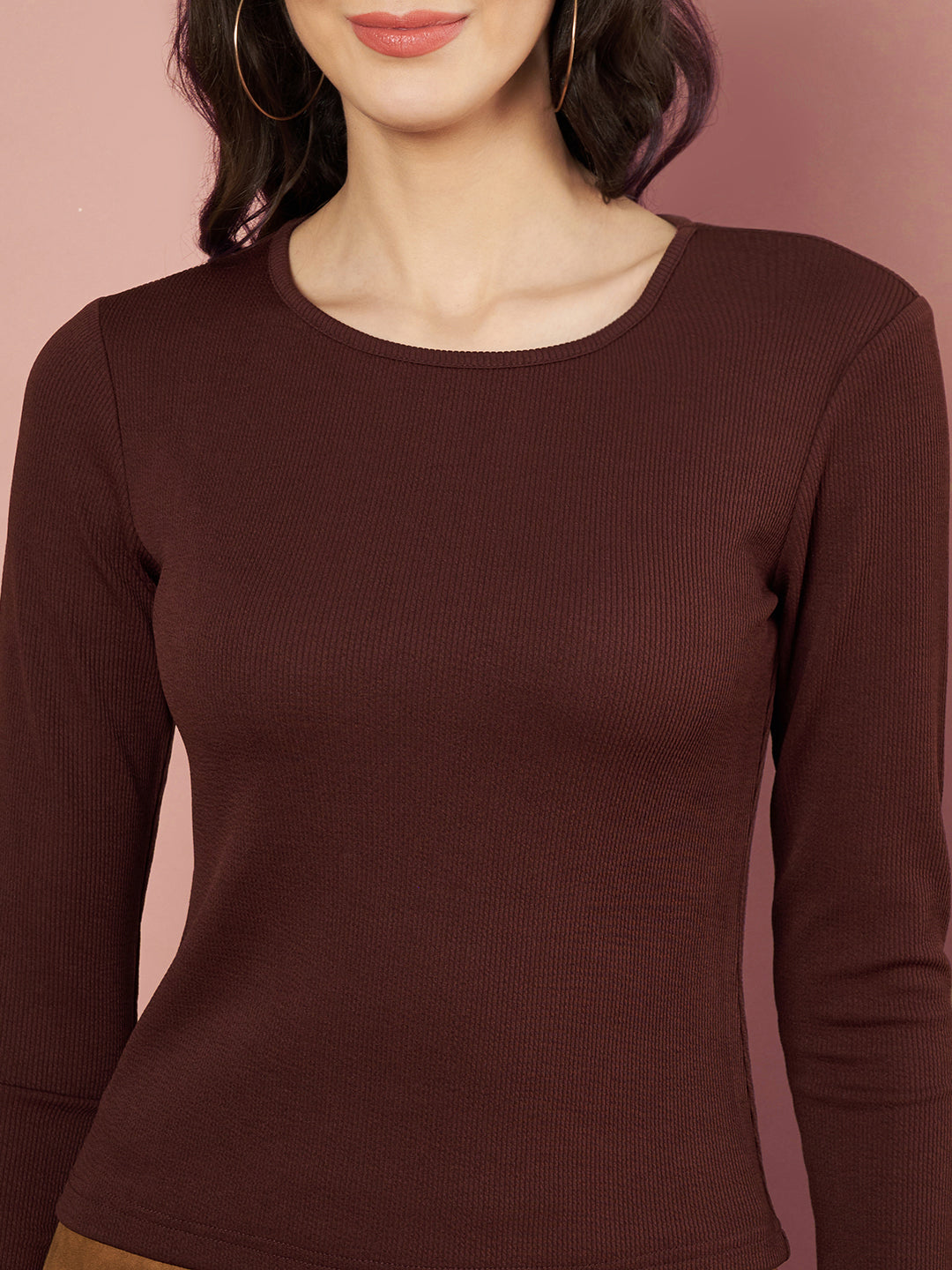 Casual Regular Sleeves Solid Women Brown Top