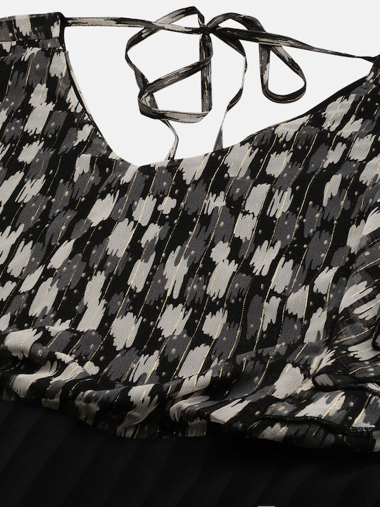 Black & Grey Print Georgette Peplum Top