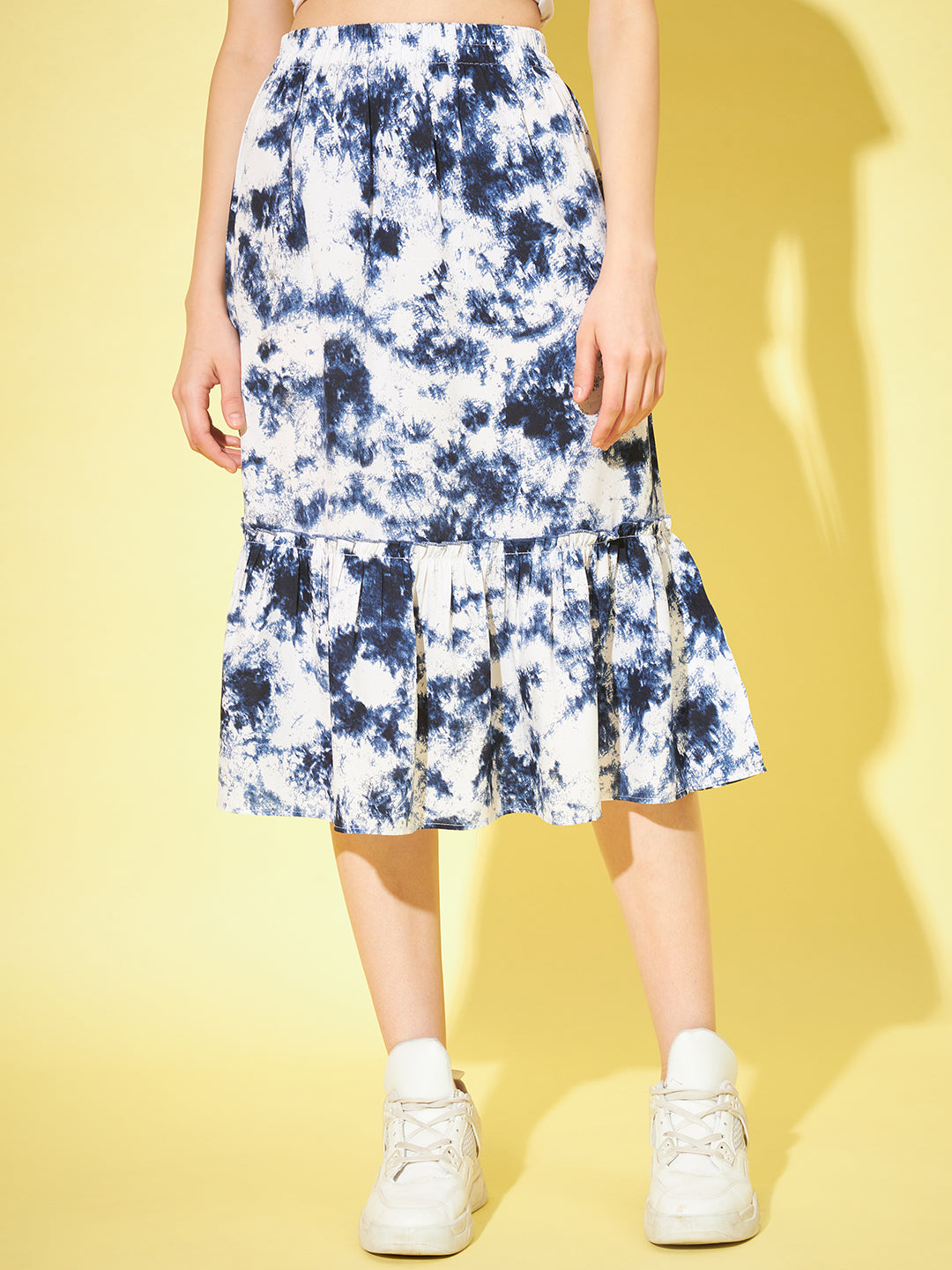 Women Crepe Dyed Flared Midi Skirt