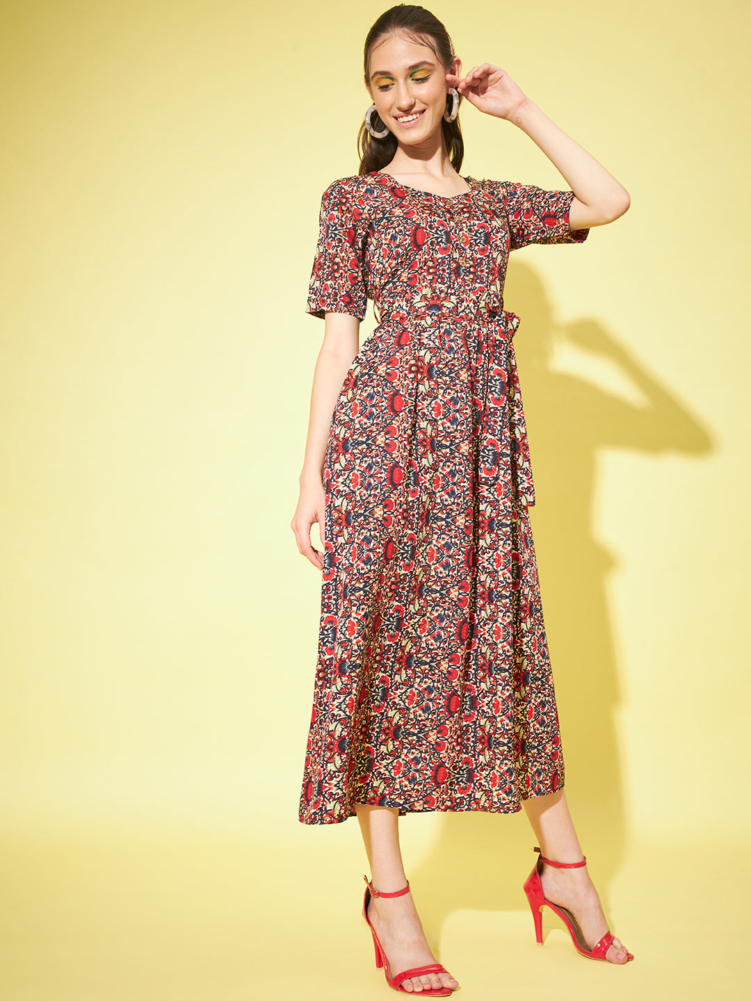 Women A-line Floral Print Dress