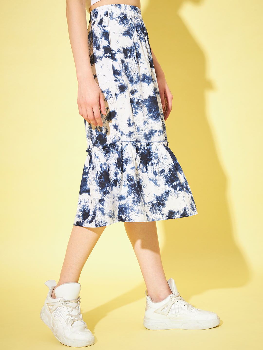 Women Crepe Dyed Flared Midi Skirt