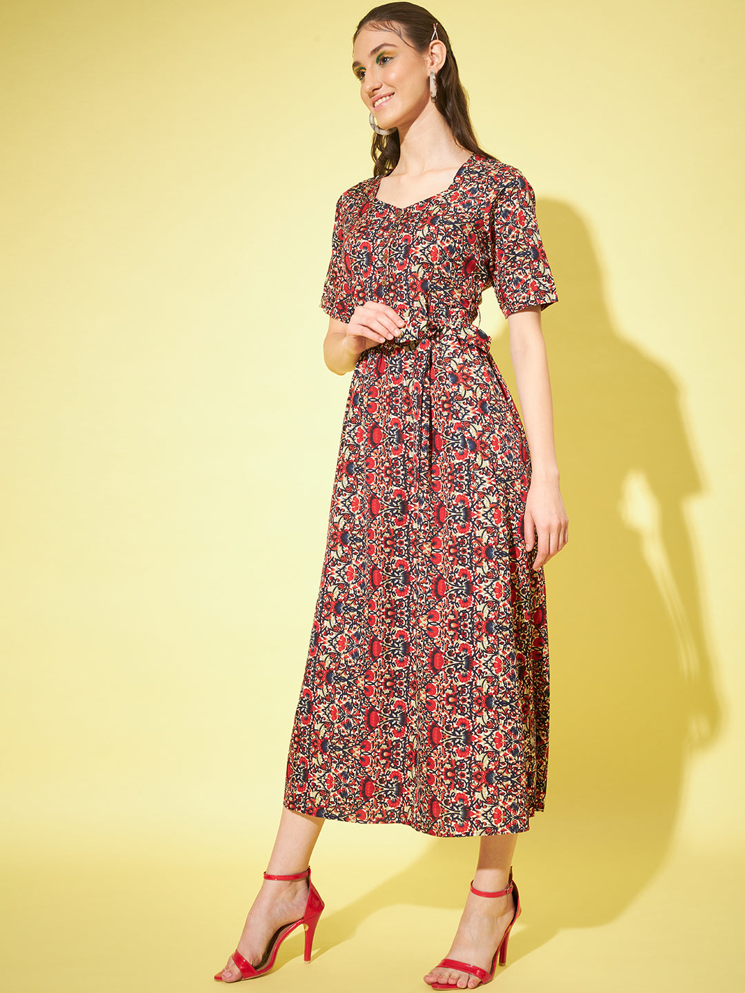 Women A-line Floral Print Dress