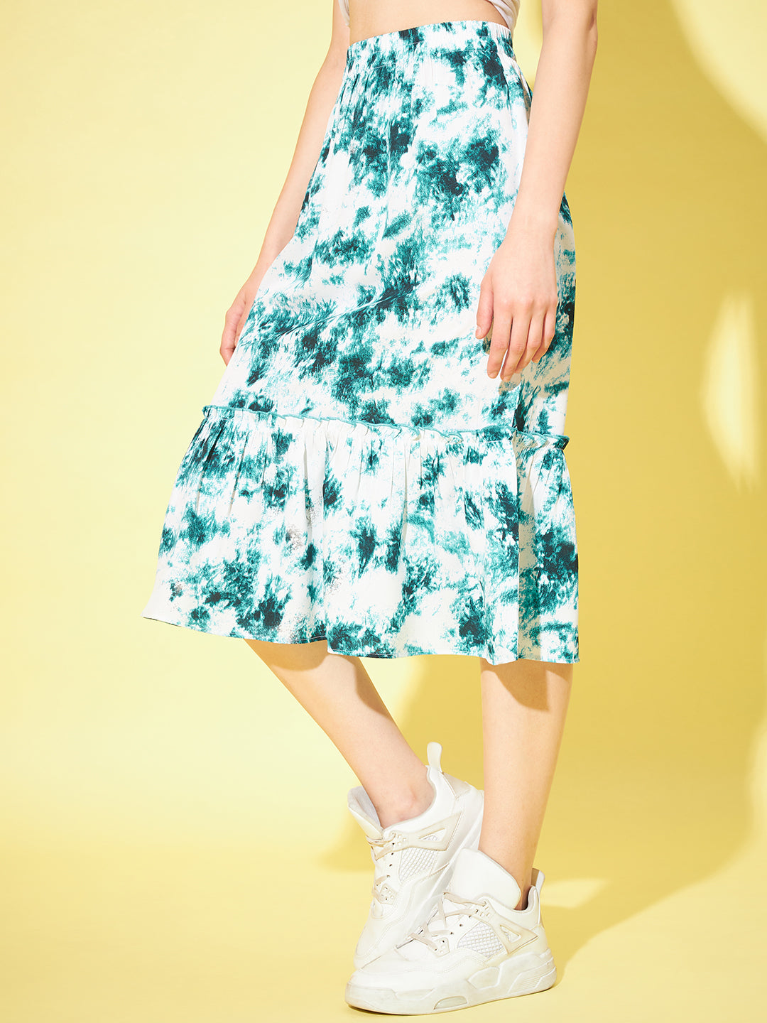 Women Tie Dye Gathered or Pleated Flared Midi Skirt