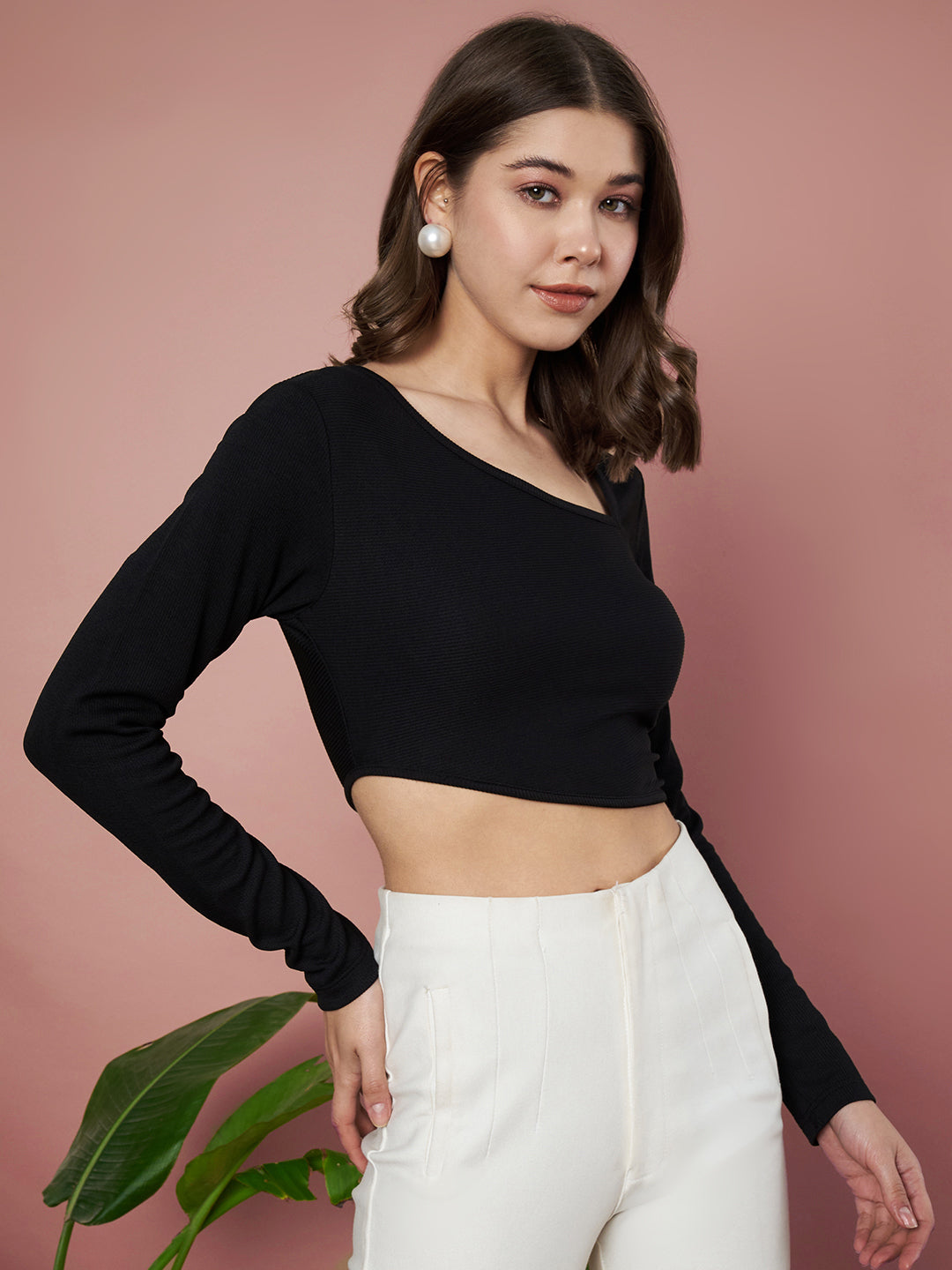 Party Regular Sleeves Solid Women Black Crop Top