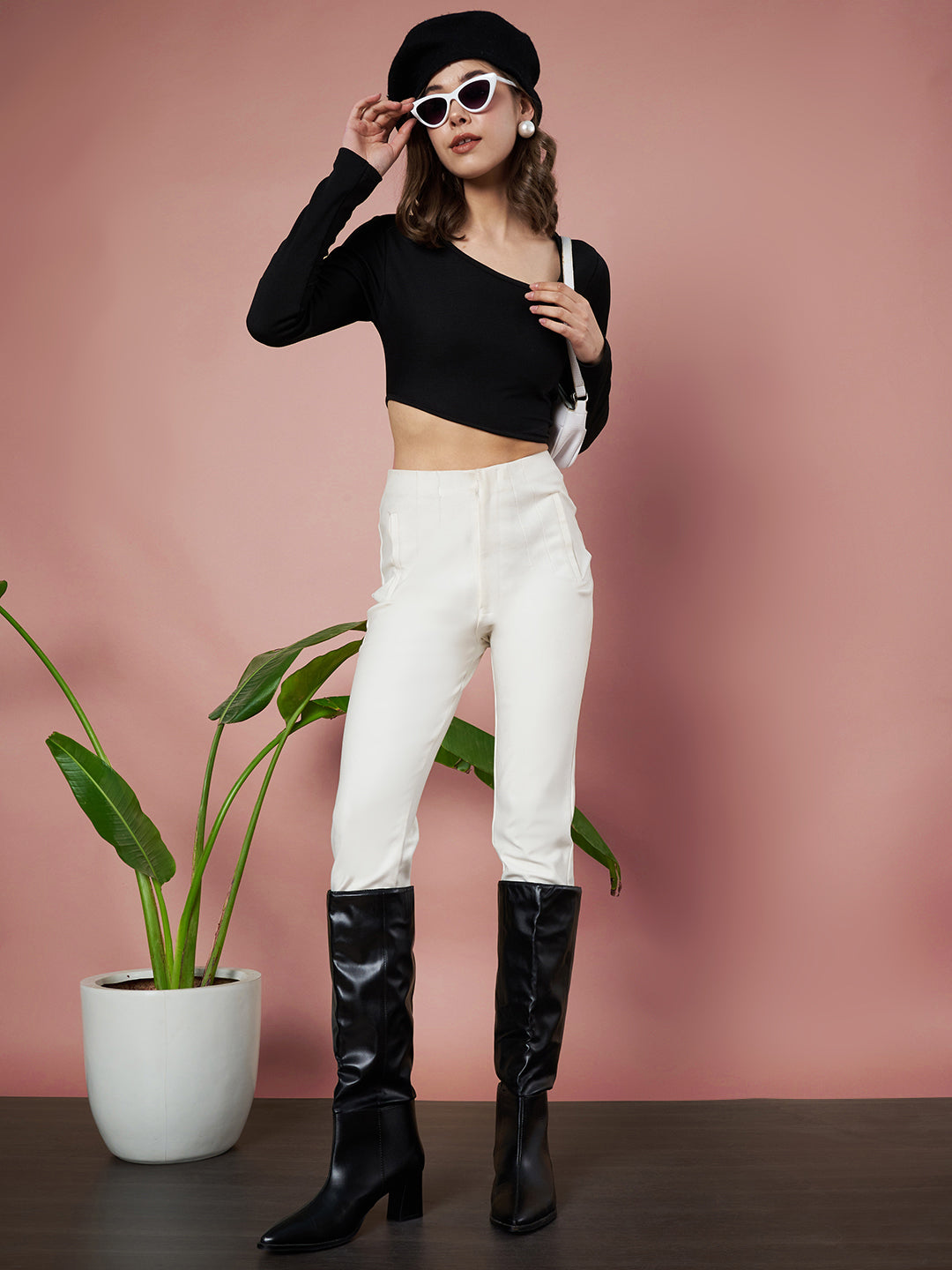 Party Regular Sleeves Solid Women Black Crop Top