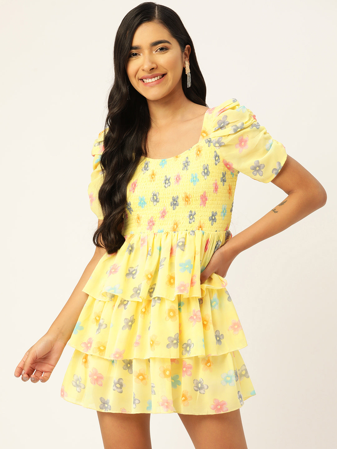 Women Sweetheart Neck & Navy Blue Floral Print A-Line Dress (Pack Of 2)