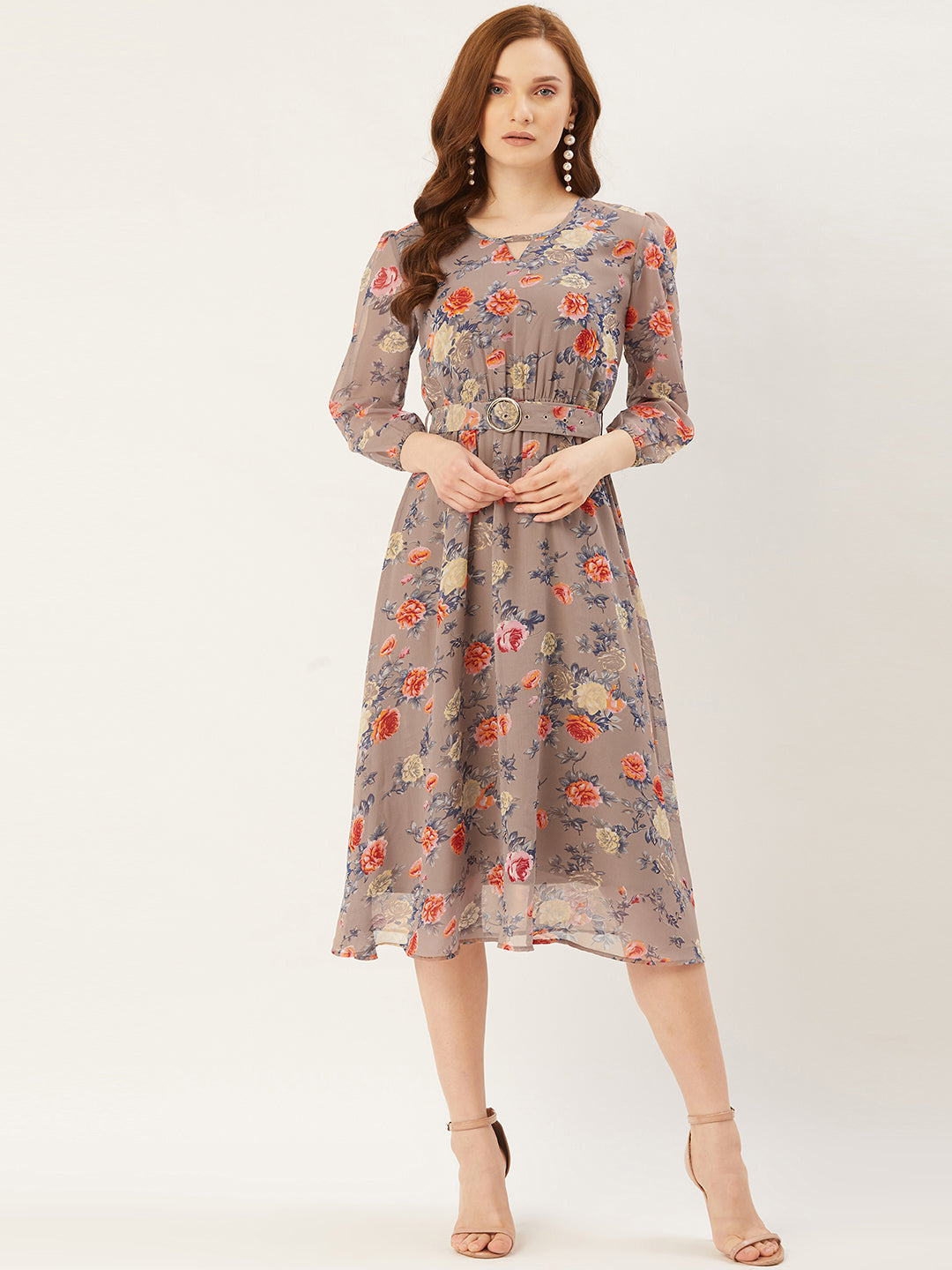 Women A-line Brown Dress