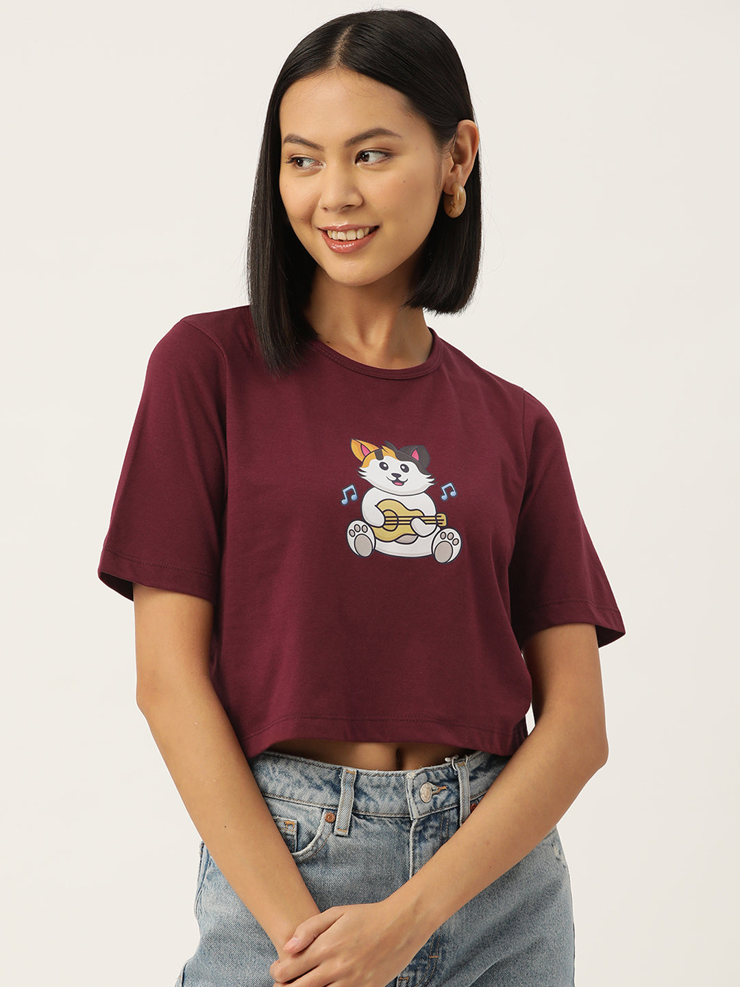 Women Graphic Printed Pure Cotton Crop T-shirt