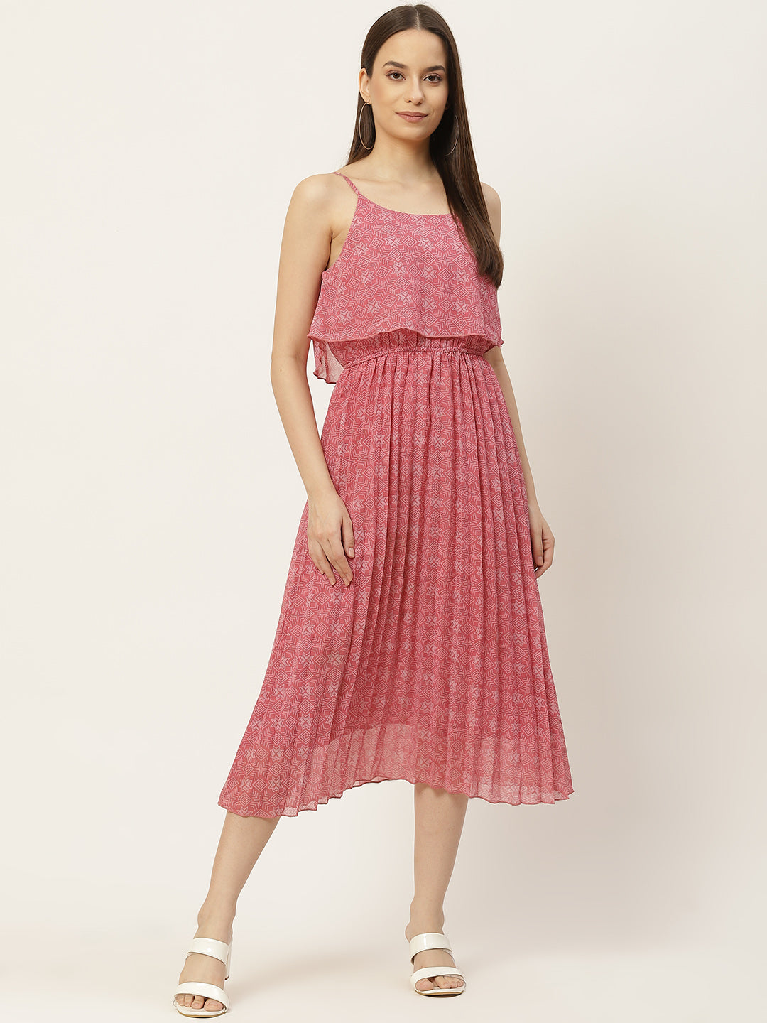 Accordion Pleated Georgette Midi Dress Accordion Pleated Georgette Midi Dress