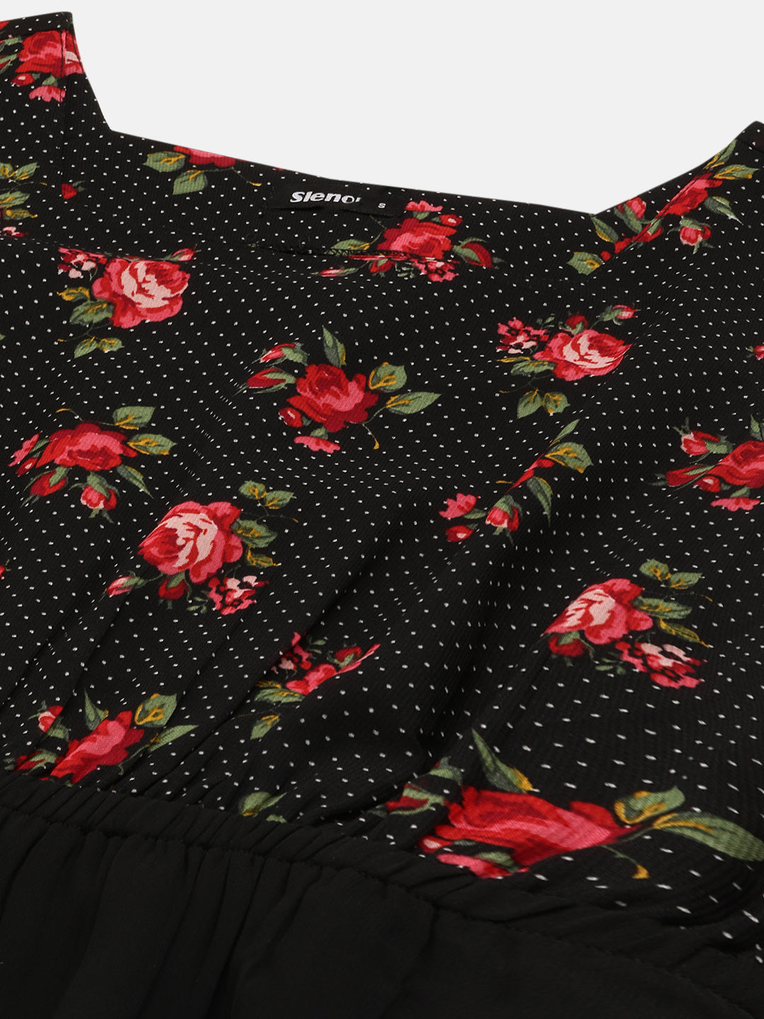 Black & Red Floral Georgette Midi Dress