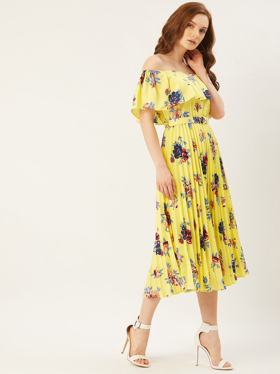 Women A-Line Off Shoulder Pleated Dress