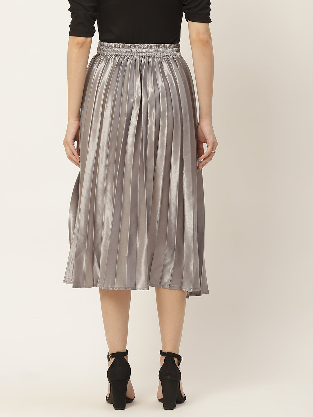 Women Solid Blue Pleated Skirt