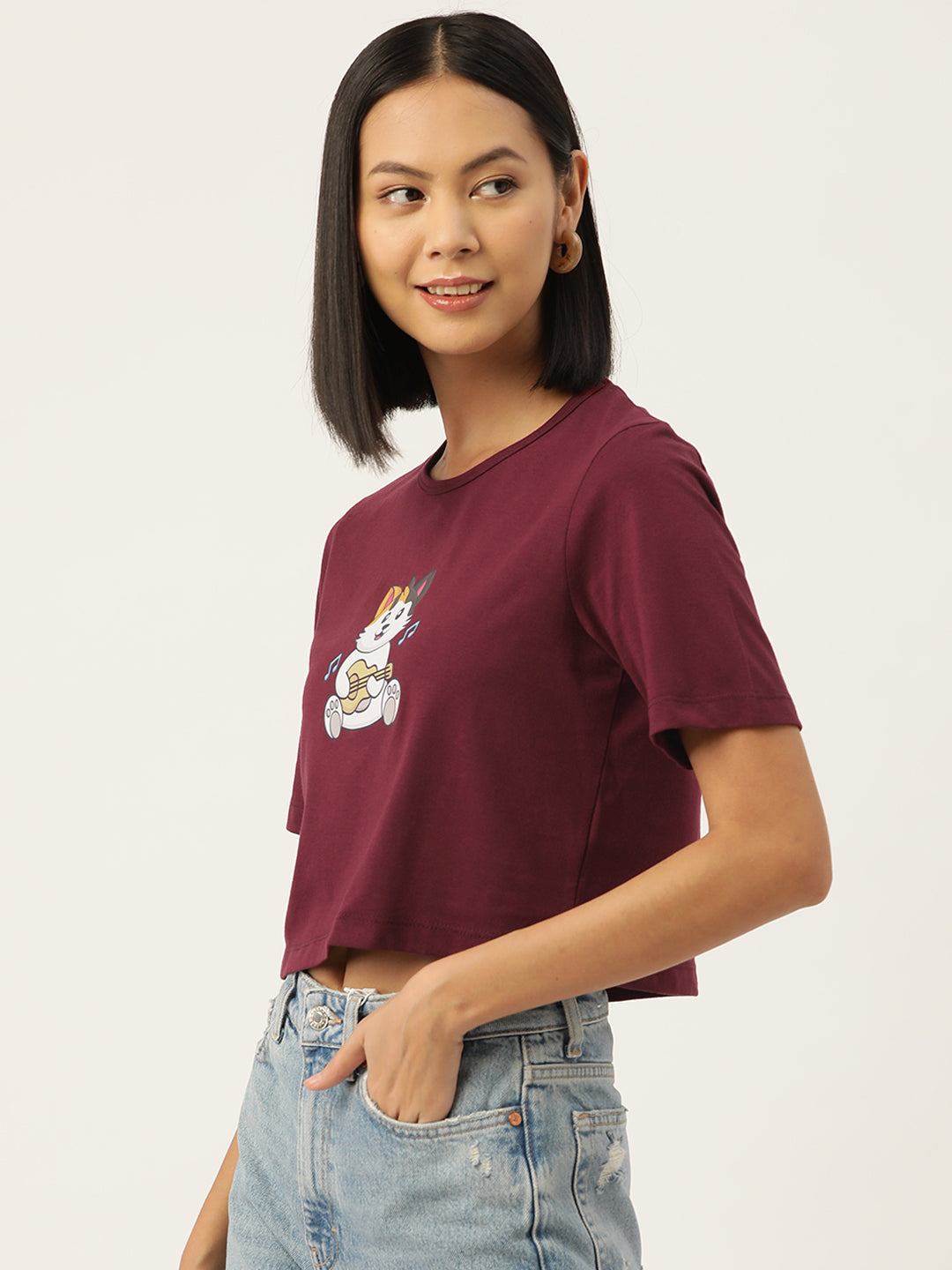 Women Graphic Printed Pure Cotton Crop T-shirt