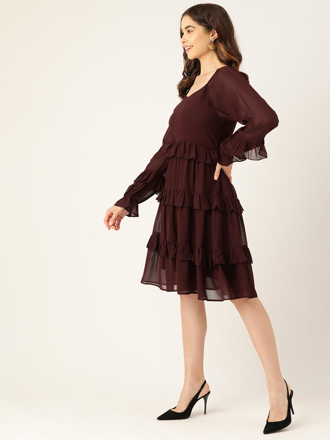 Women Maroon Georgette A-Line Dress