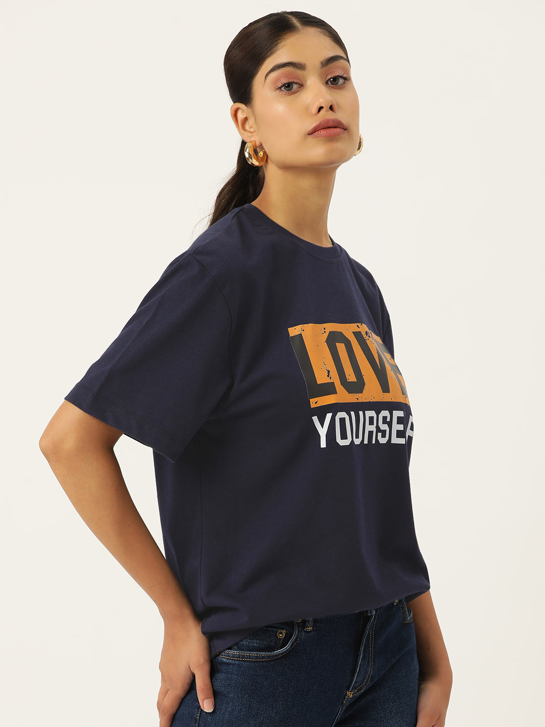 Women Graphic Printed Pure Cotton Long T-shirt