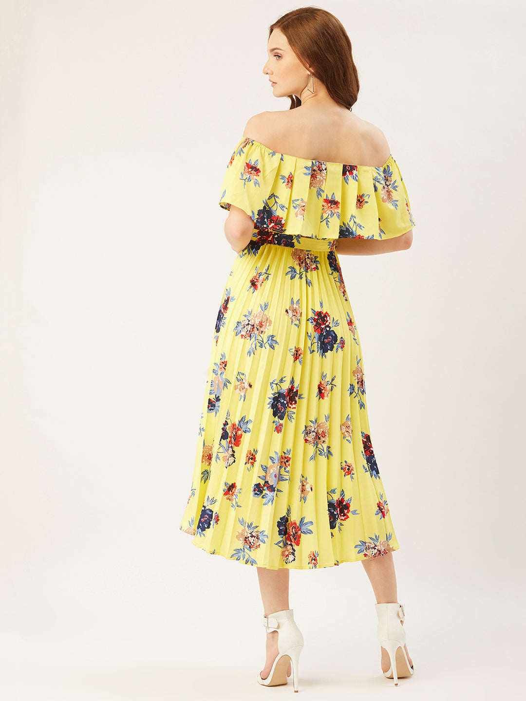 Women A-Line Off Shoulder Pleated Dress