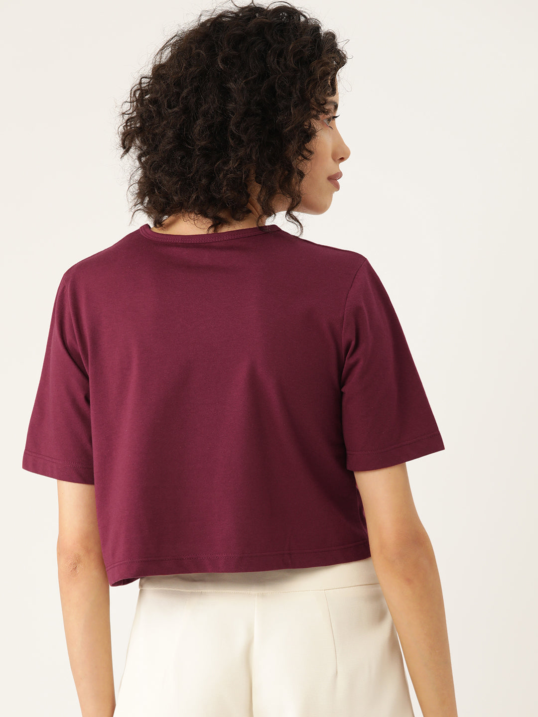 Women ' s Casual Black & Maroon Graphic Printed Pure Cotton Crop T-shirt (Pack Of 2)