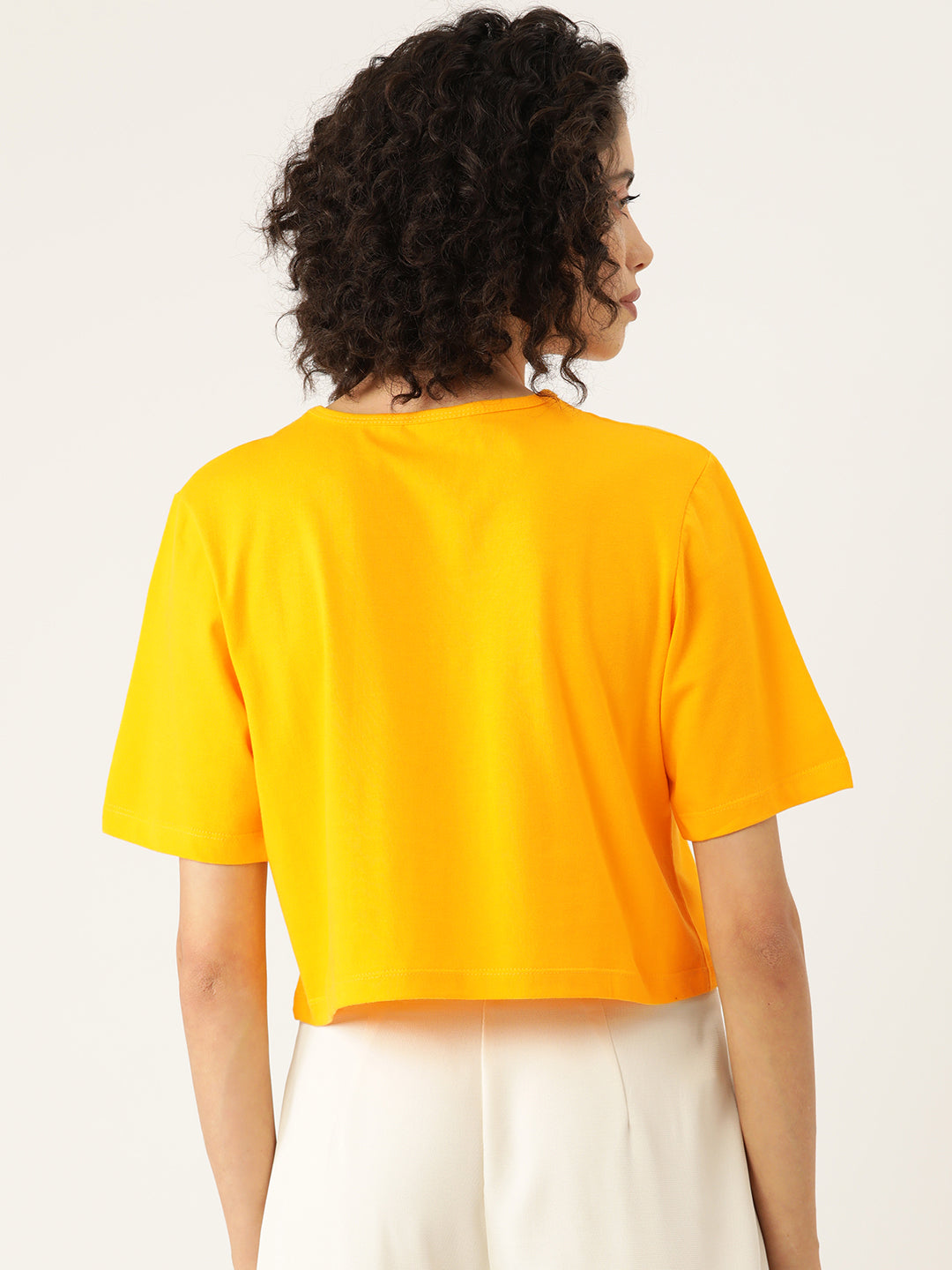 Women ' s Trendy Black & Yellow Graphic Printed Pure Cotton Crop T-shirt (Pack Of 2)