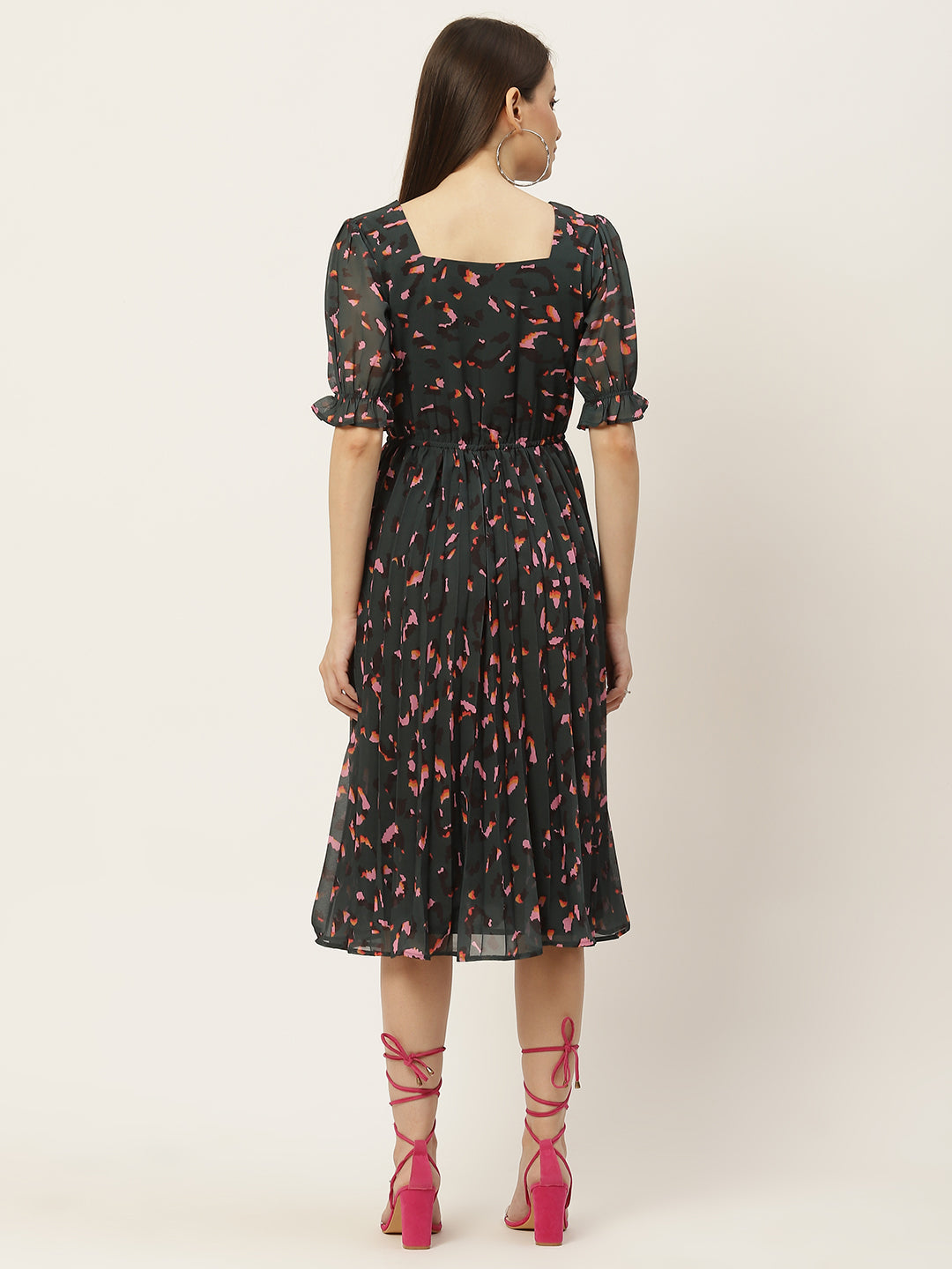 Multicoloured Accordion Pleats & Floral Print A-Line Dress (Pack Of 2)