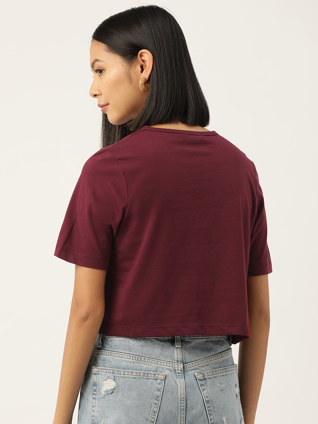 Women Black & Maroon Graphic Printed Pure Cotton Crop T-shirt (Pack Of 2)