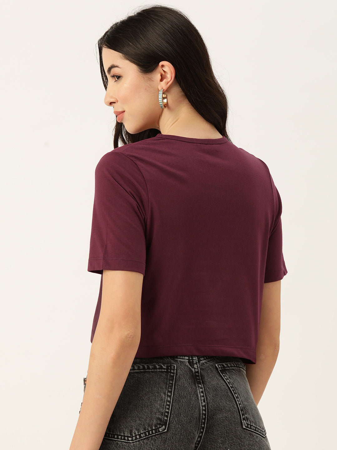 Women ' s Trending Navy Blue & Maroon Graphic Printed Pure Cotton Crop T-shirt (Pack Of 2)