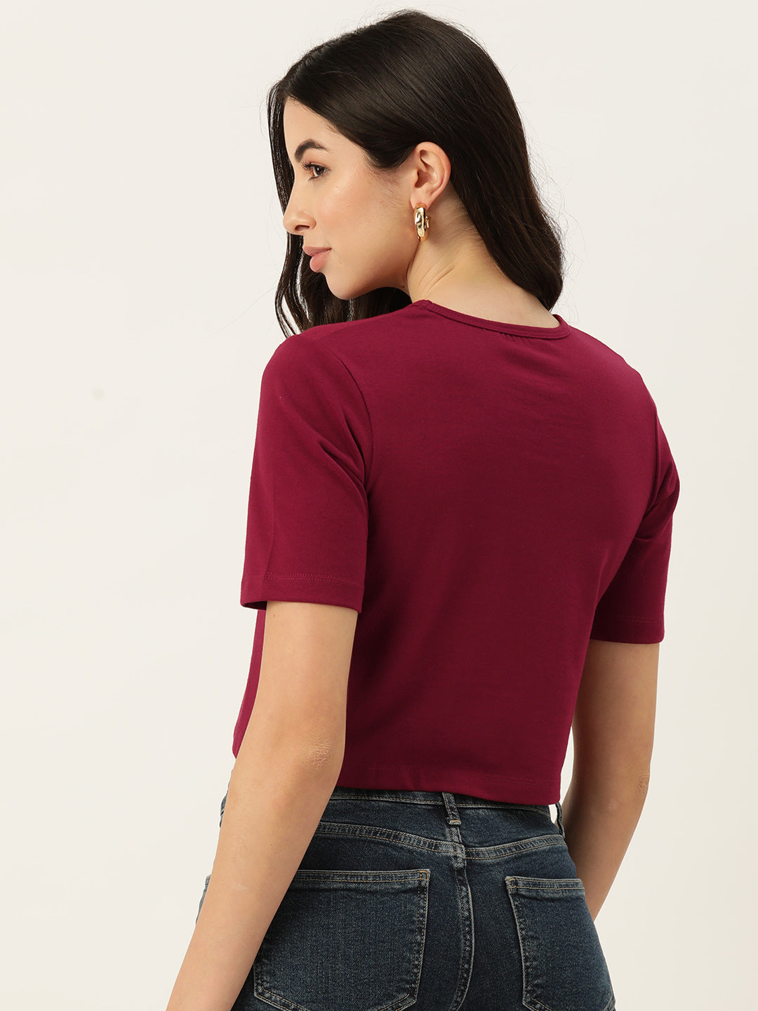 Women Black & Maroon Combo Graphic Printed Pure Cotton Crop T-shirt (Pack Of 2)