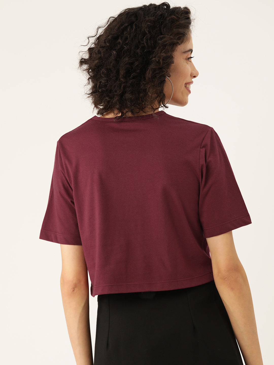 Women ' s Black & Maroon Graphic Printed Pure Cotton Crop T-shirt (Pack Of 2)