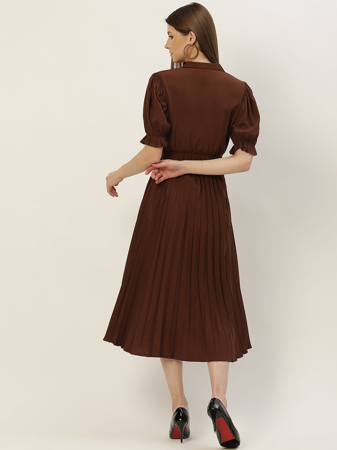 Women Brown Crepe Midi Dress