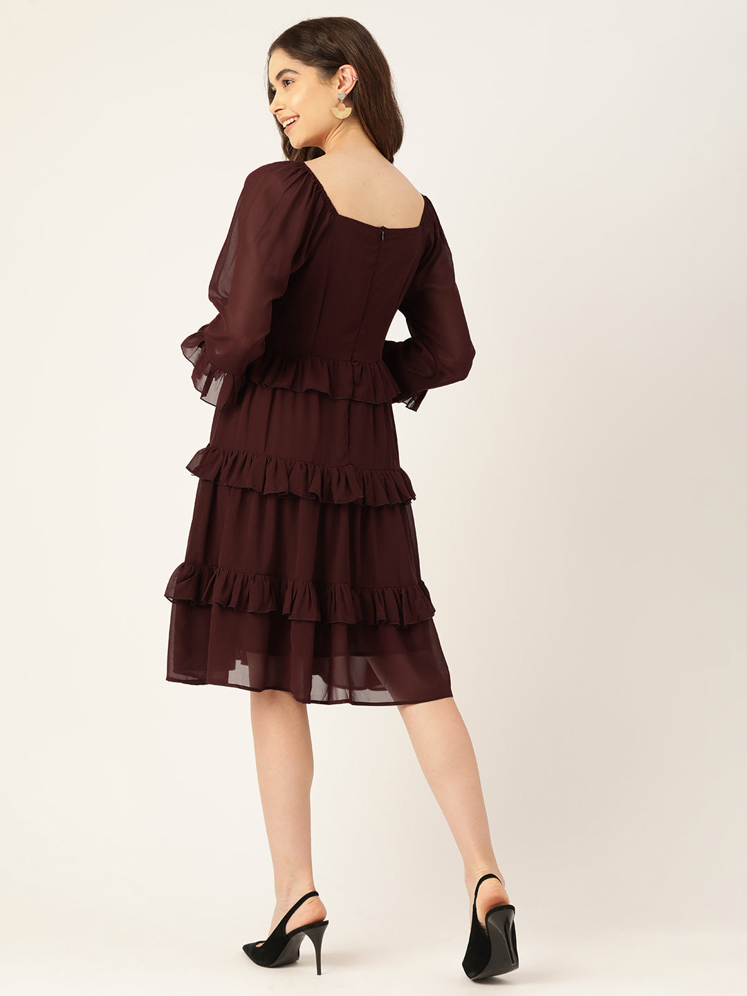 Women Maroon Georgette A-Line Dress