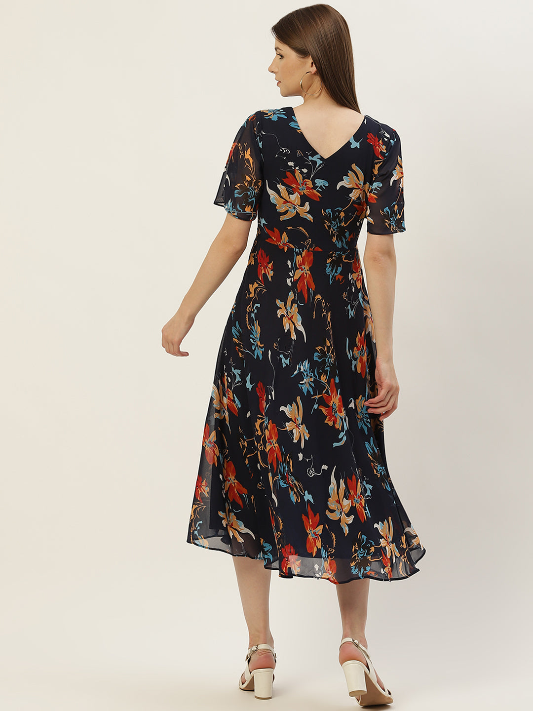 Women Multicoloured Floral Georgette A-Line Dress