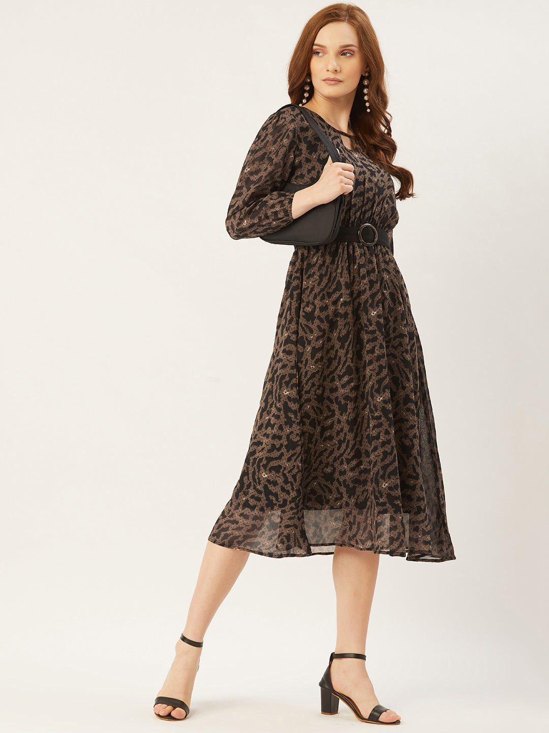 Women A-line Brown Dress