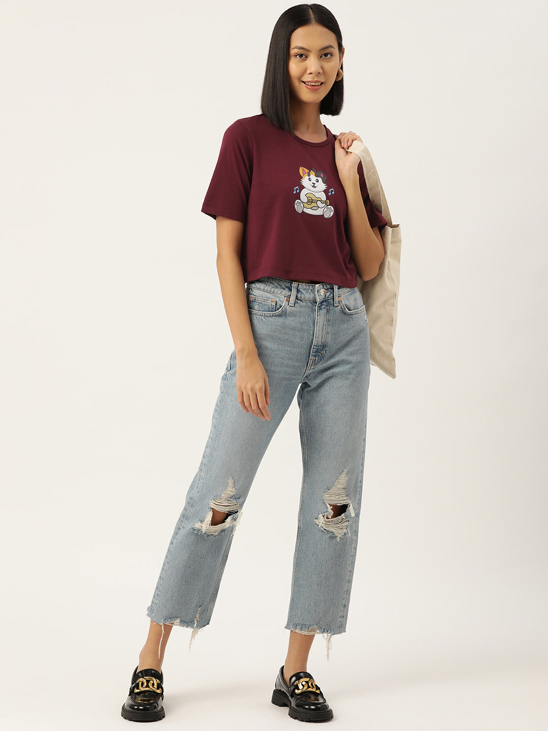 Women Graphic Printed Pure Cotton Crop T-shirt