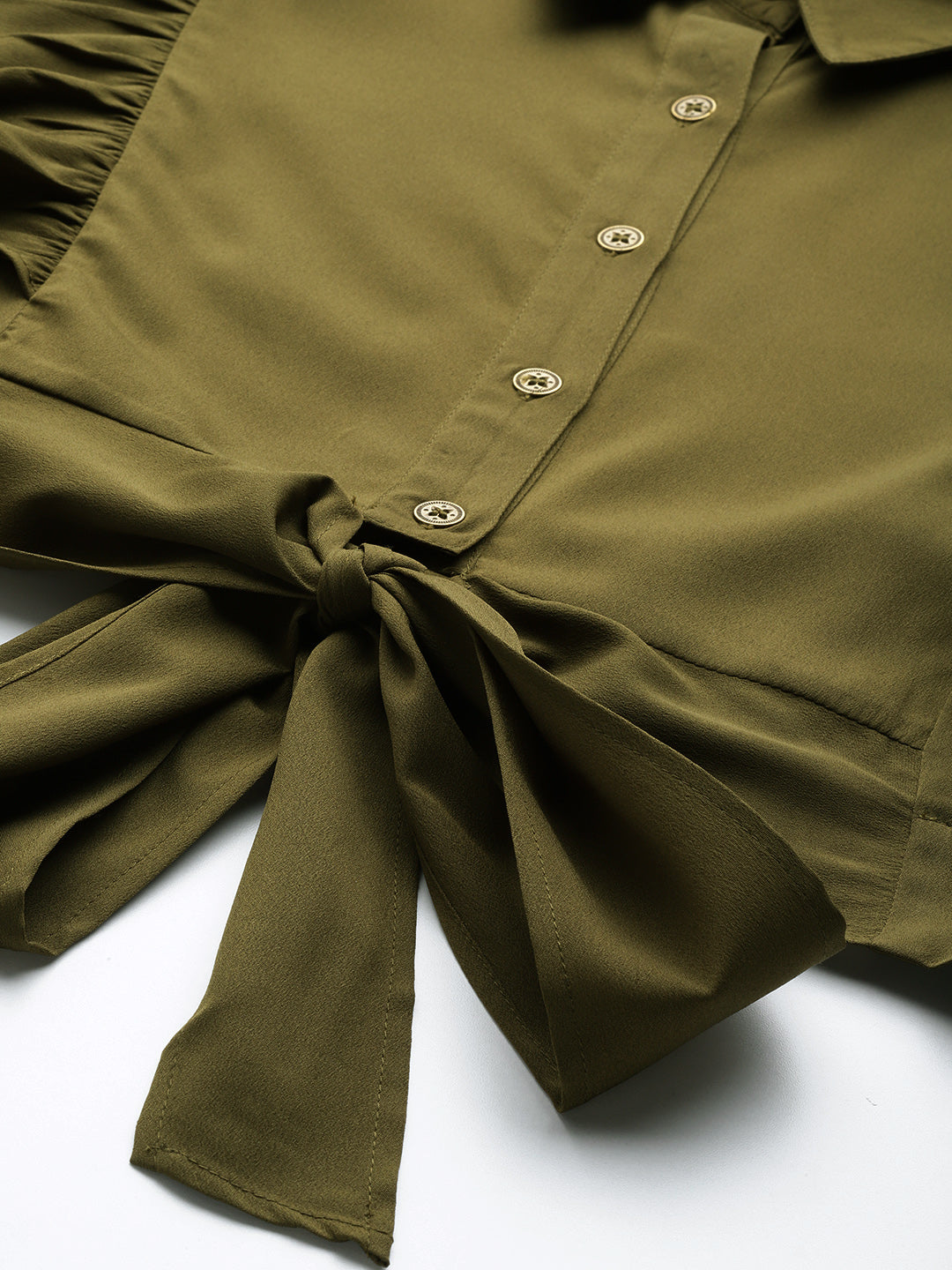 Olive Ruffles Crepe Crop Top