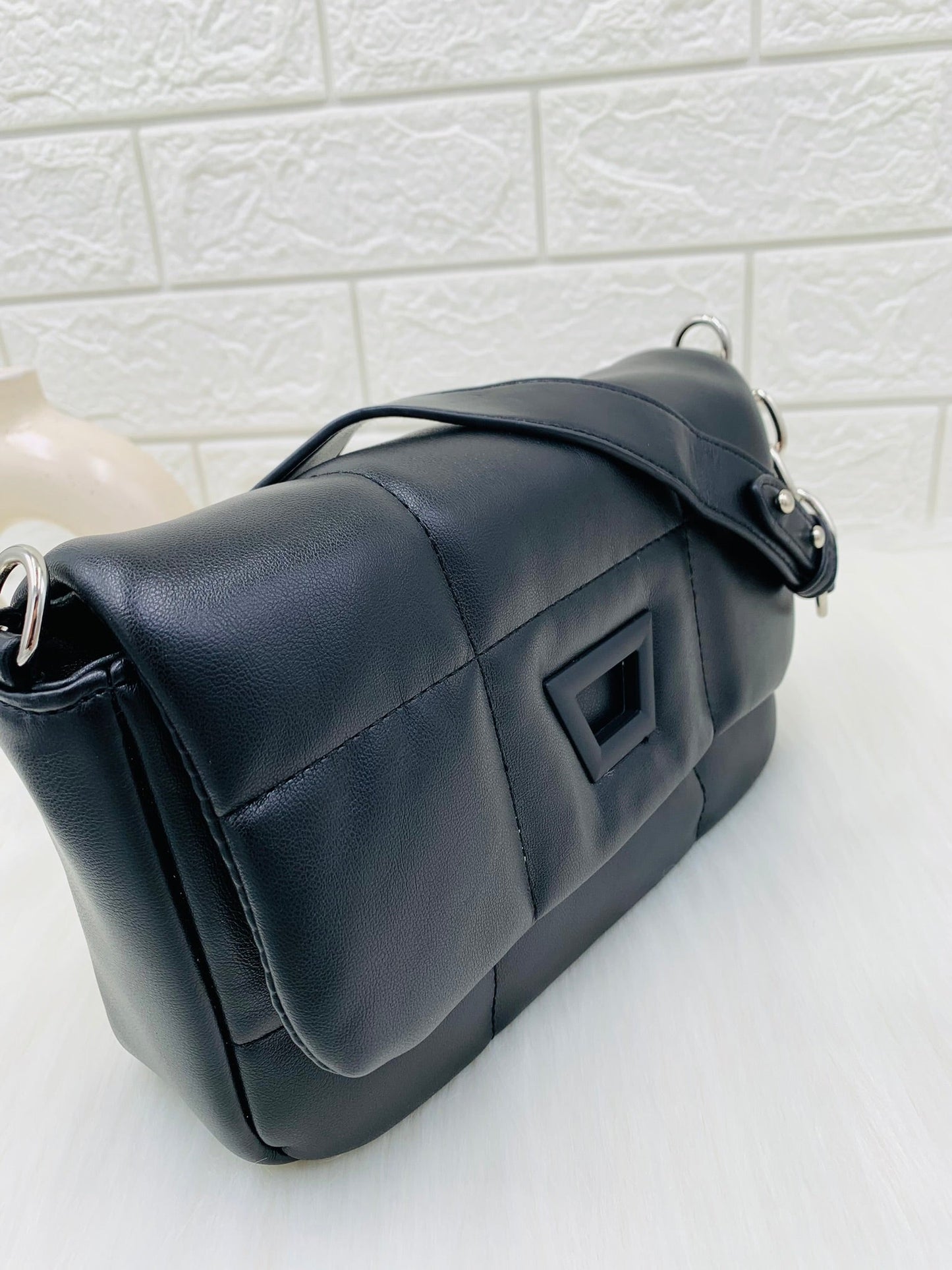 Women Solid Quilted Structured Sling Bag