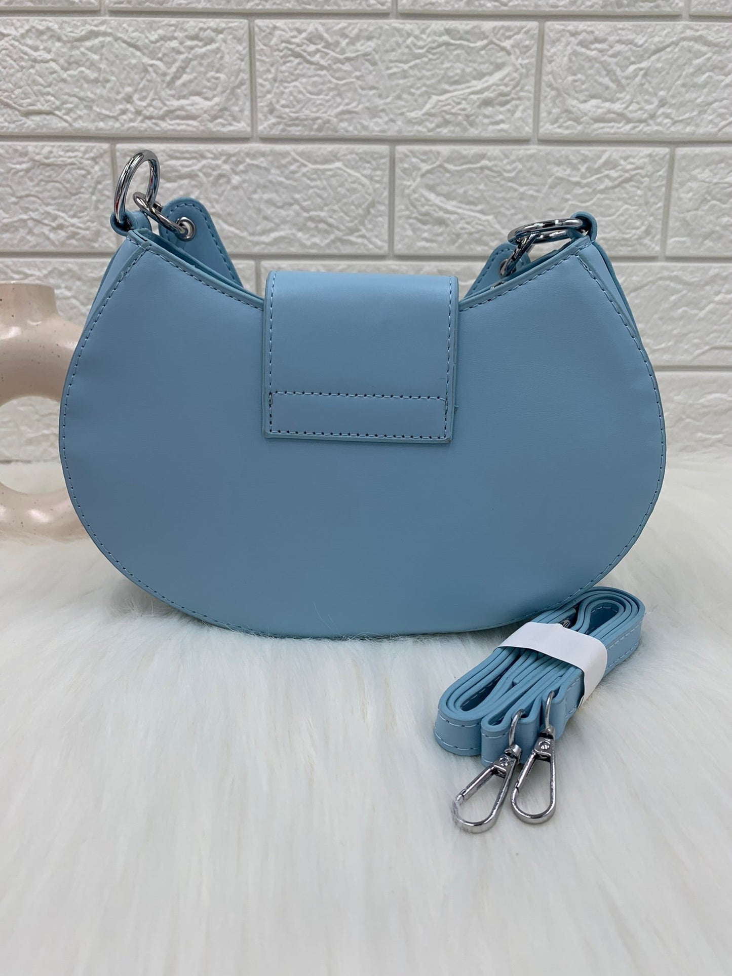 Sky Blue Solid Structured Handheld Bag with Detachable Sling Strap