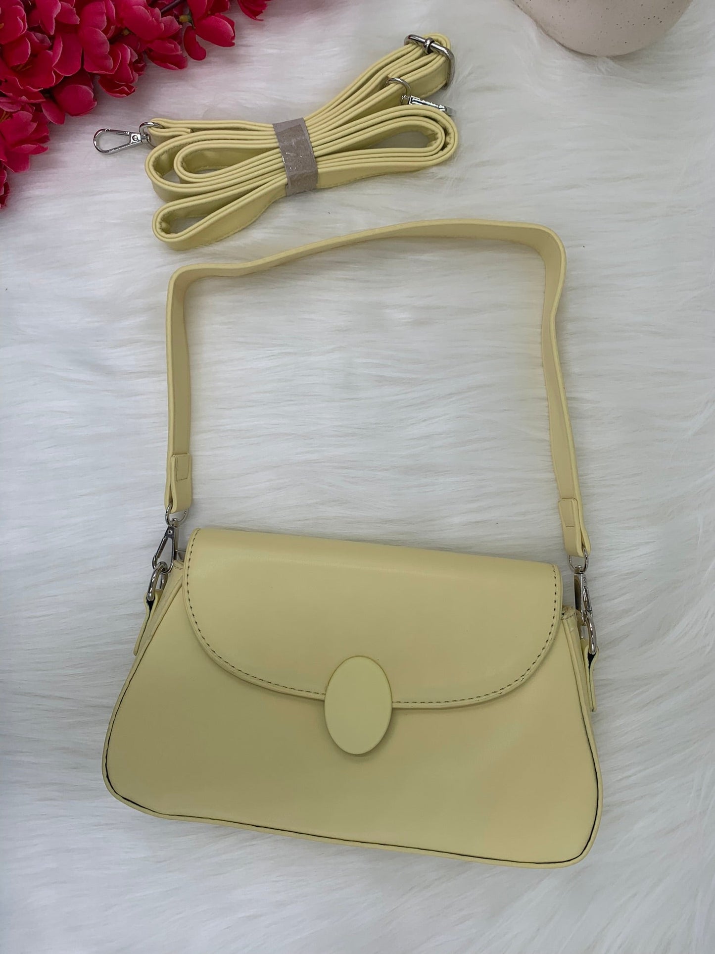 Women Lime Solid Metal Lock Sling Bag