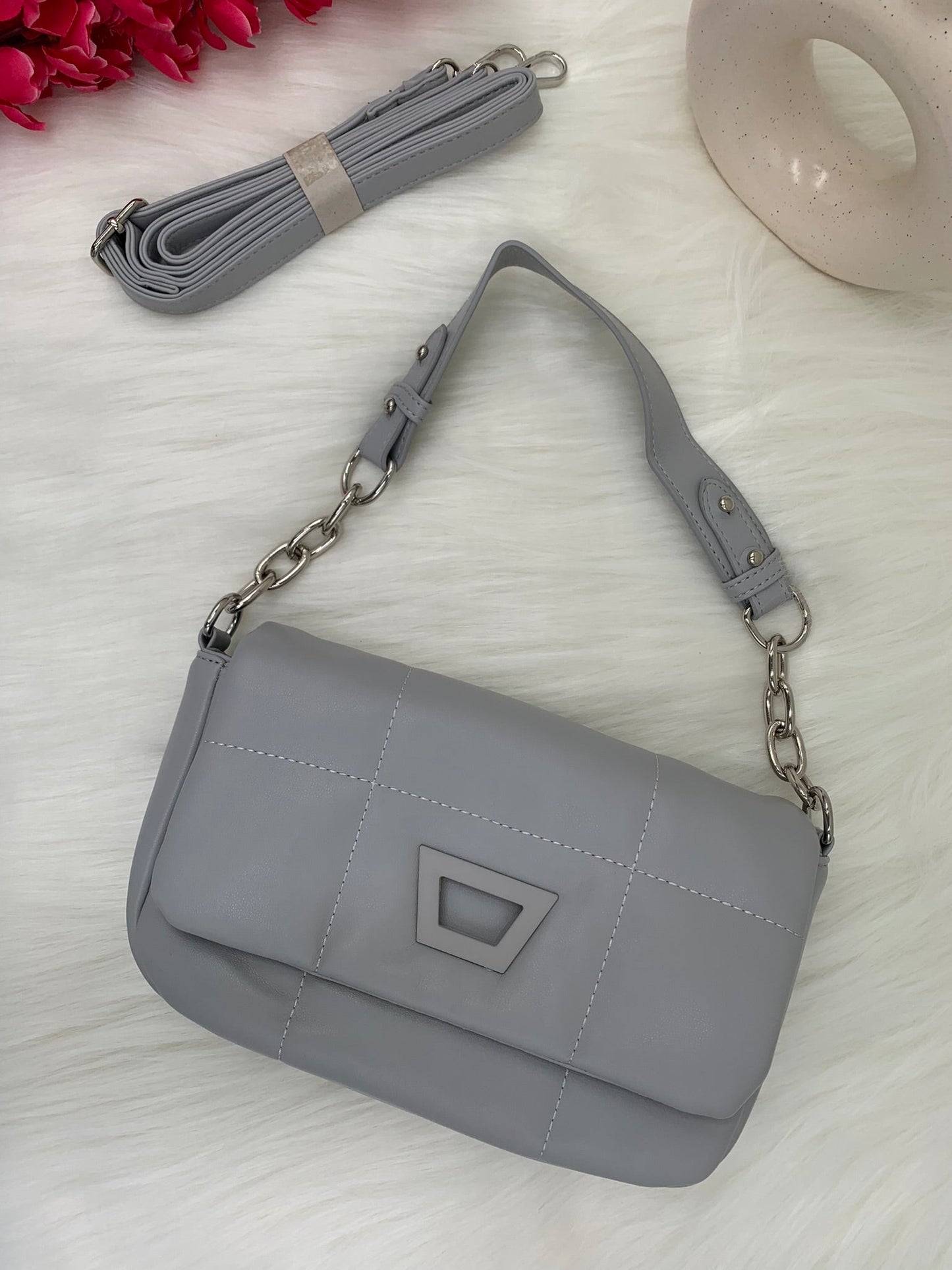 Women Solid Quilted Structured Sling Bag
