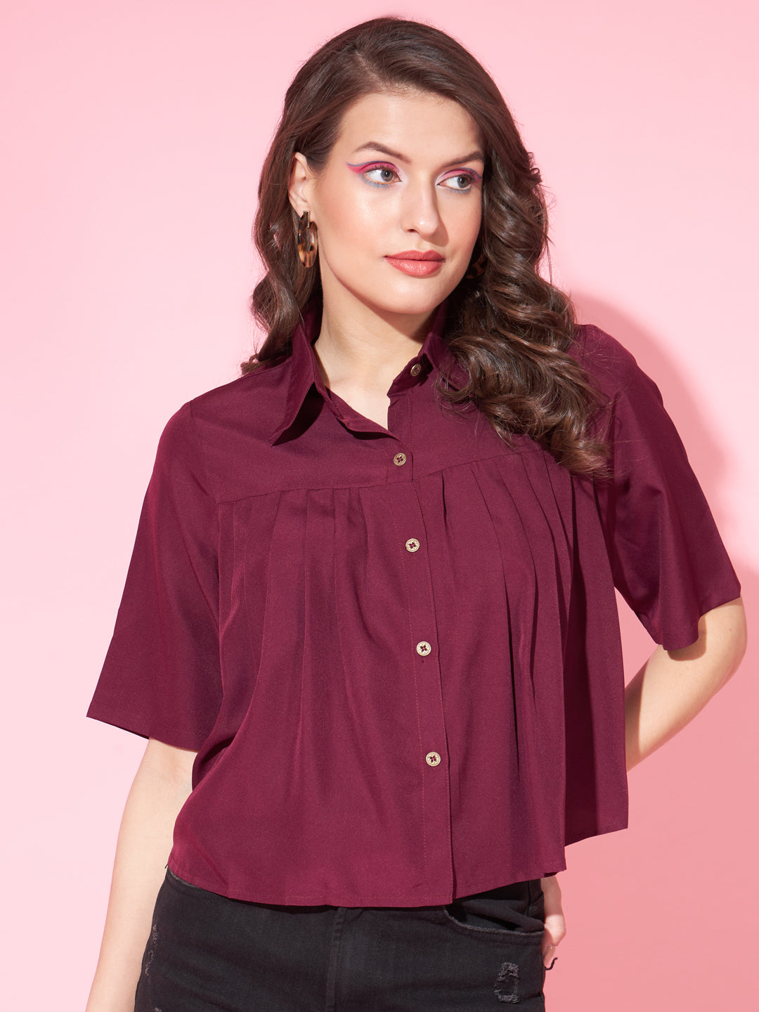 Slenor Women Solid Party Purple Shirt