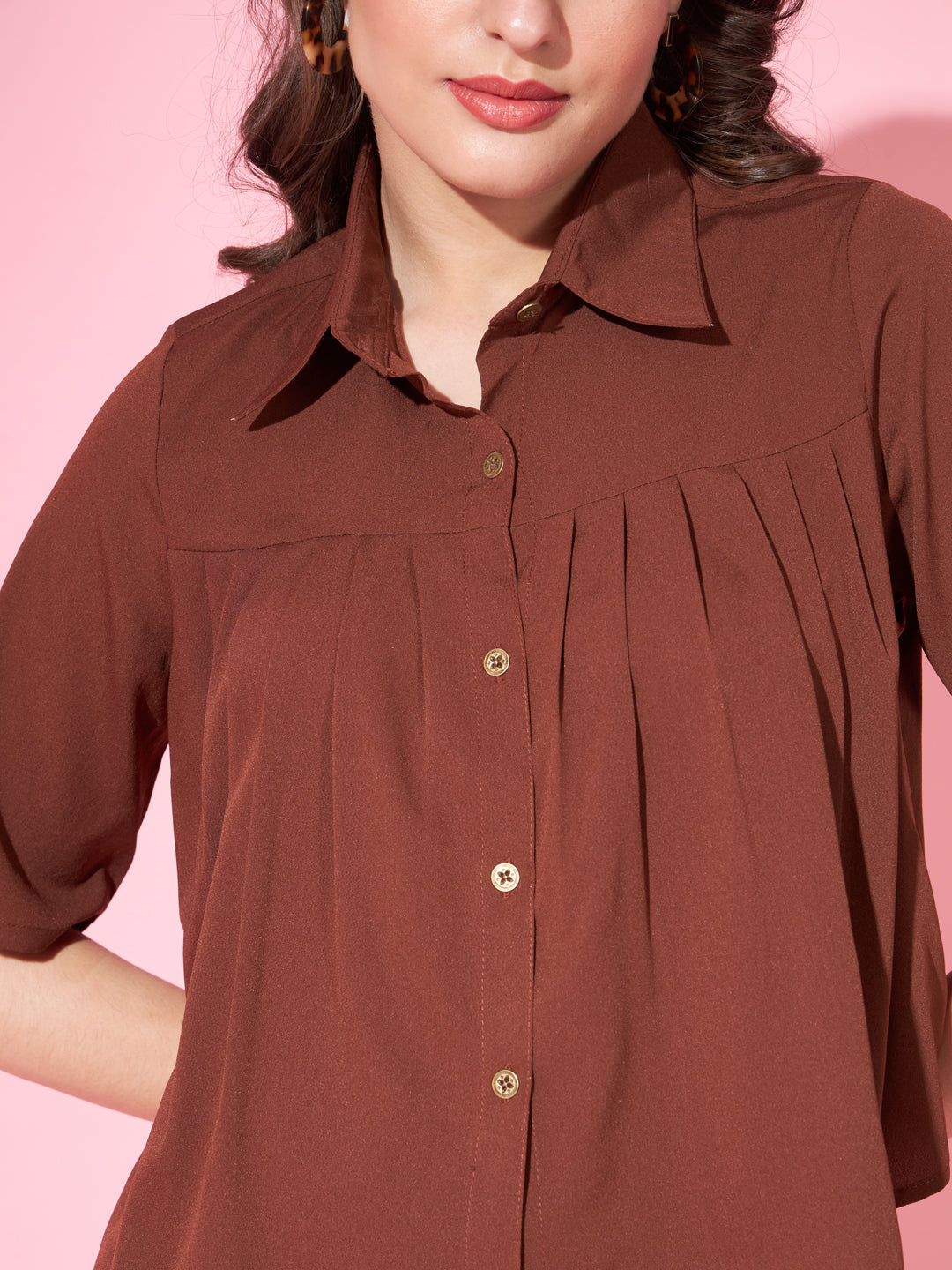 Slenor Women Solid Party Brown Shirt