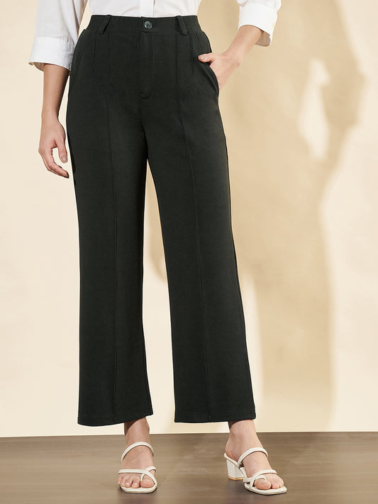 Women Relaxed Straight Fit High-Rise Easy Wash Trousers